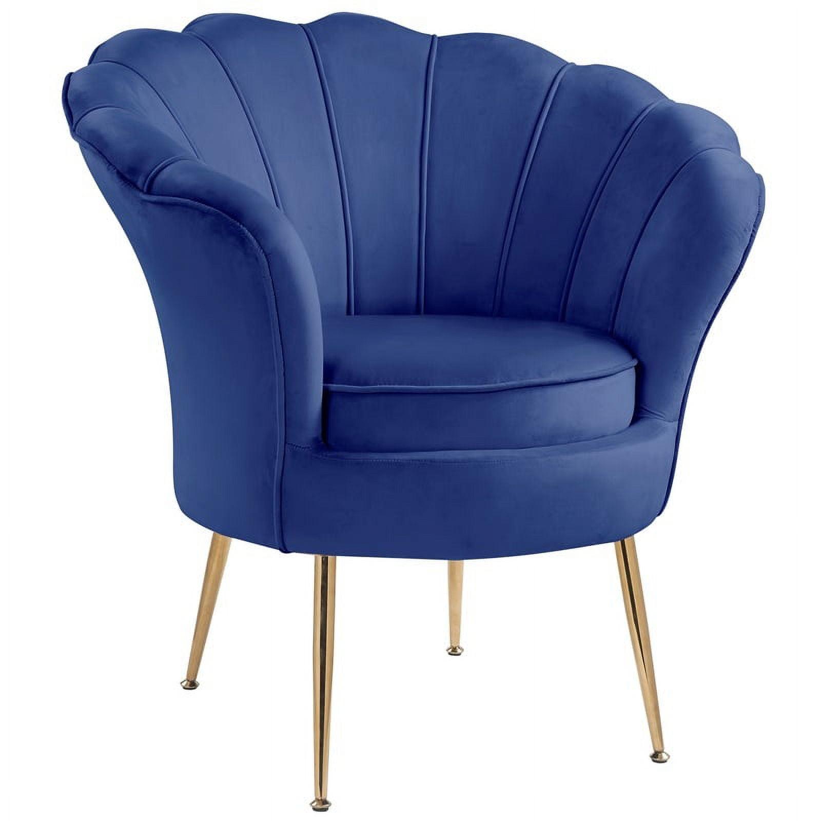 Angelina Blue Velvet Barrel Accent Chair with Gold Metal Legs