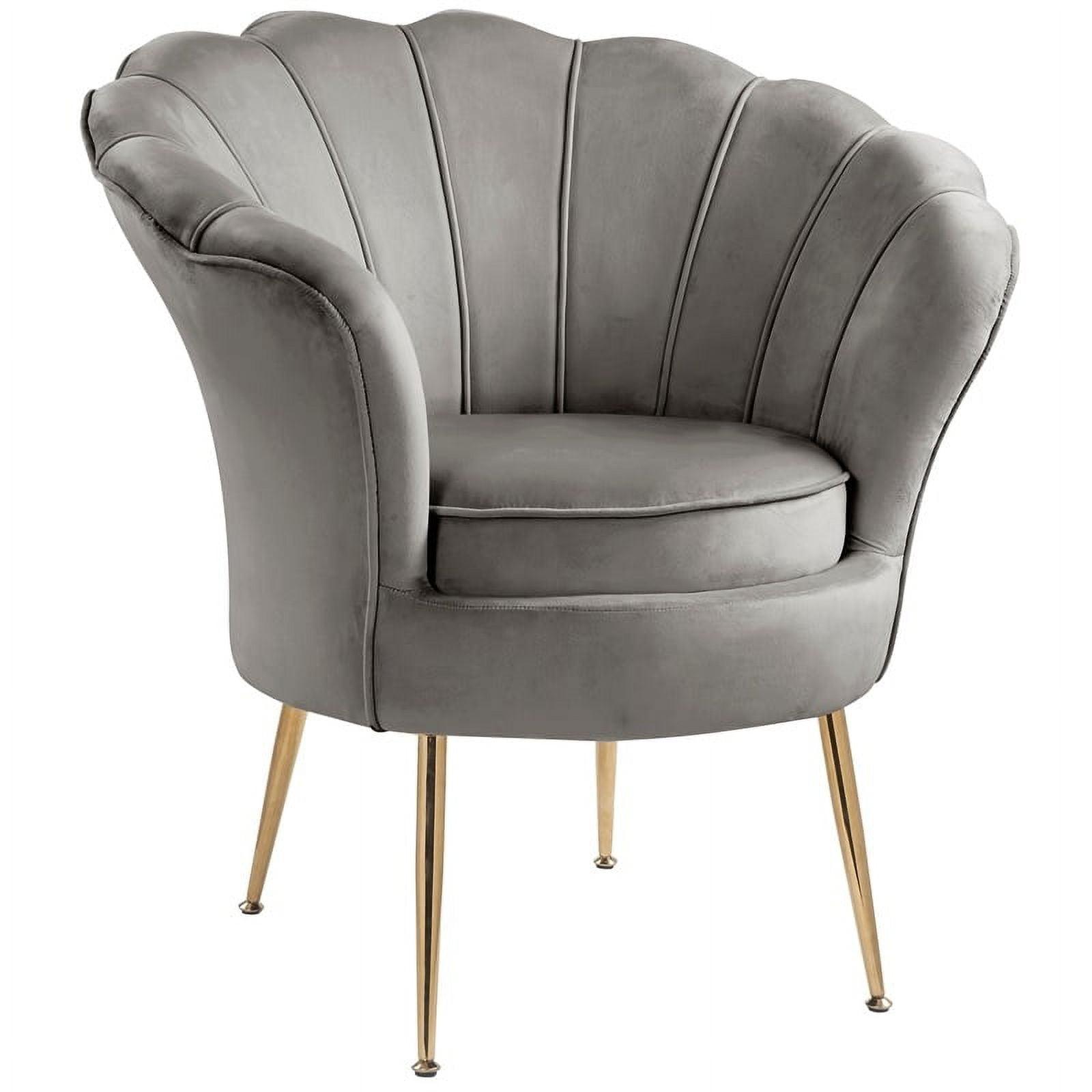 Elegant Gray Velvet Barrel Accent Chair with Gold Metal Legs