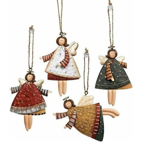 Retro Iron and Wood Christmas Angel Ornament Set