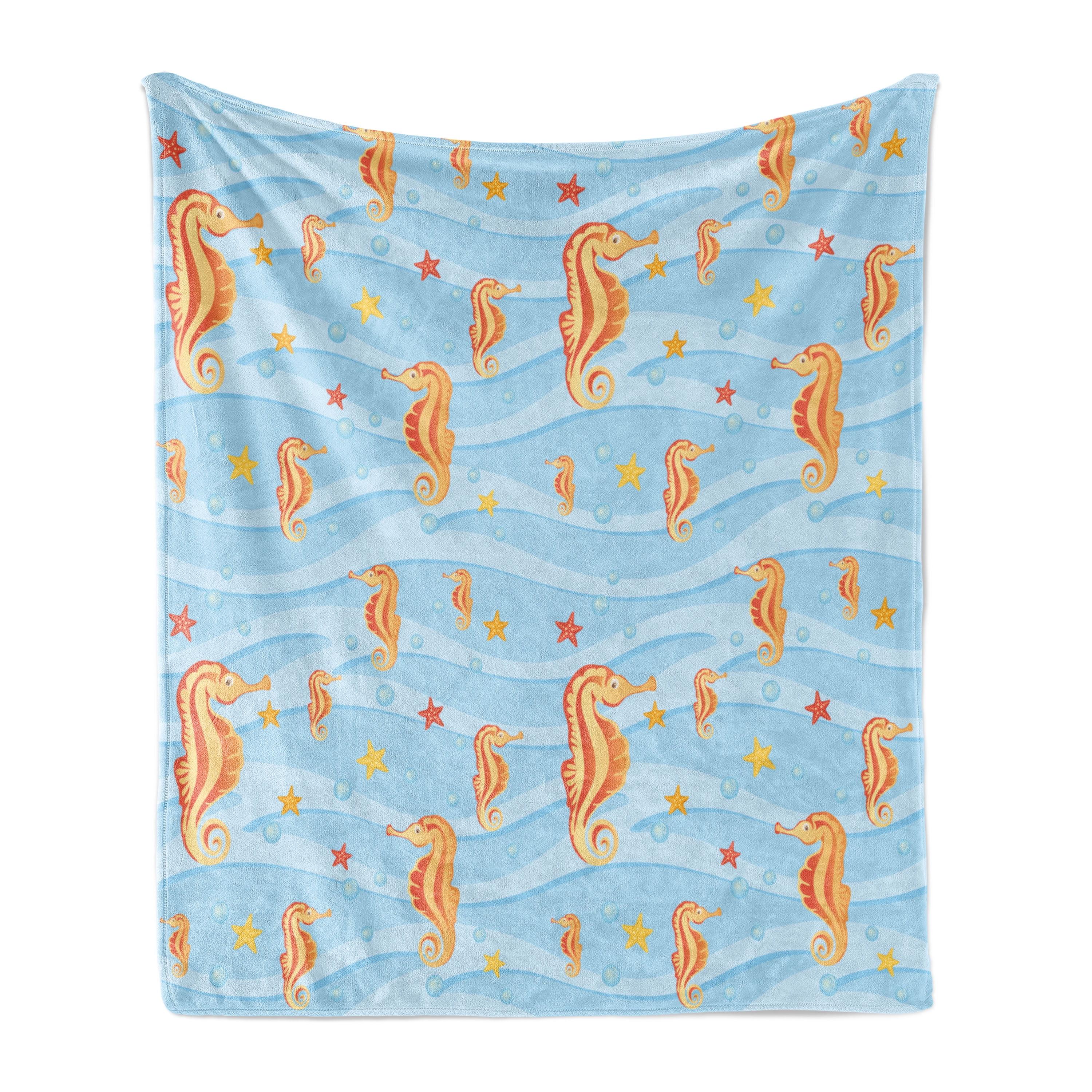 Ambesonne Ocean Fleece Throw Blanket Waves Tropic Sea Ceature  Orange Blue