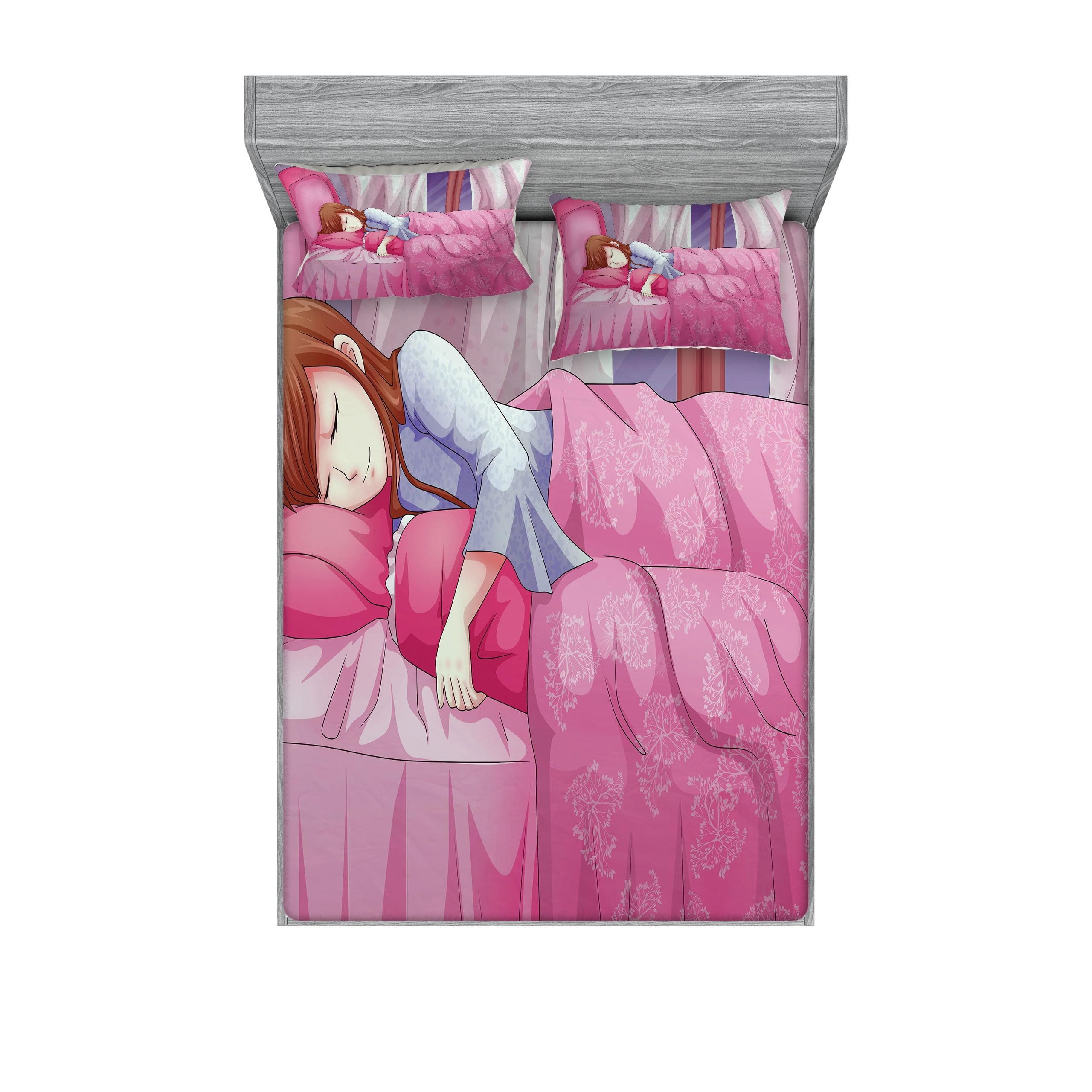 Queen Pink Anime Print Microfiber Bedding Set