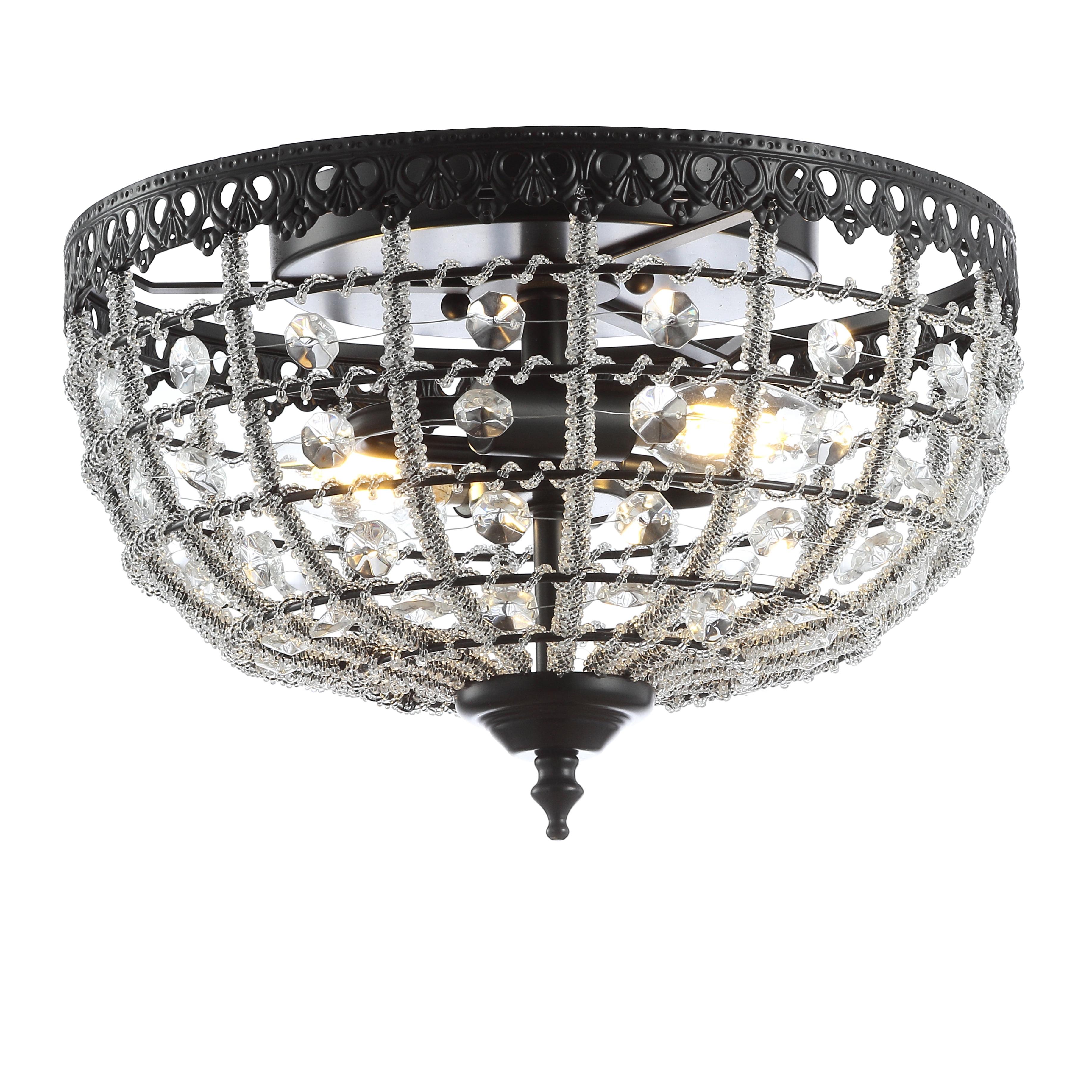 Anita 12.25" Black Metal & Clear Crystal LED Flush Mount Light