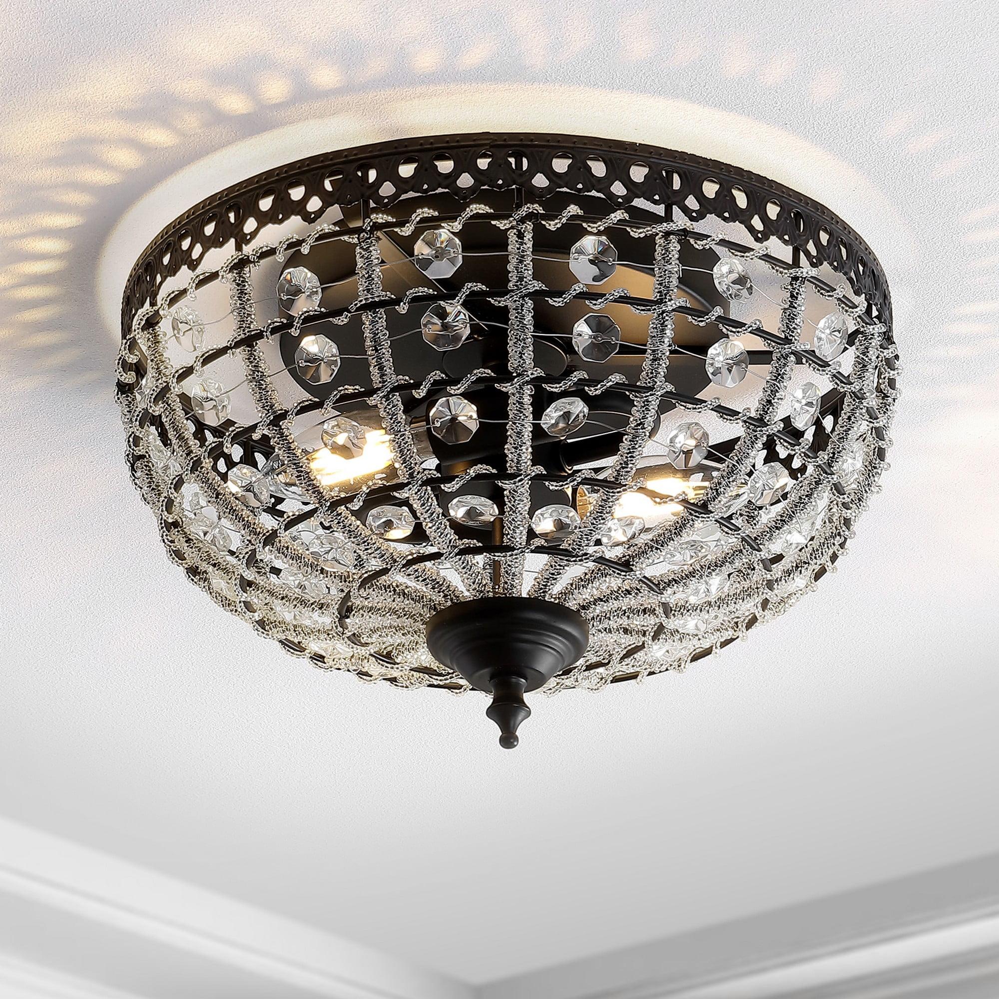 Anita 12.25" Low-Ceiling Metal/Acrylic LED Flush Mount, Black/Clear