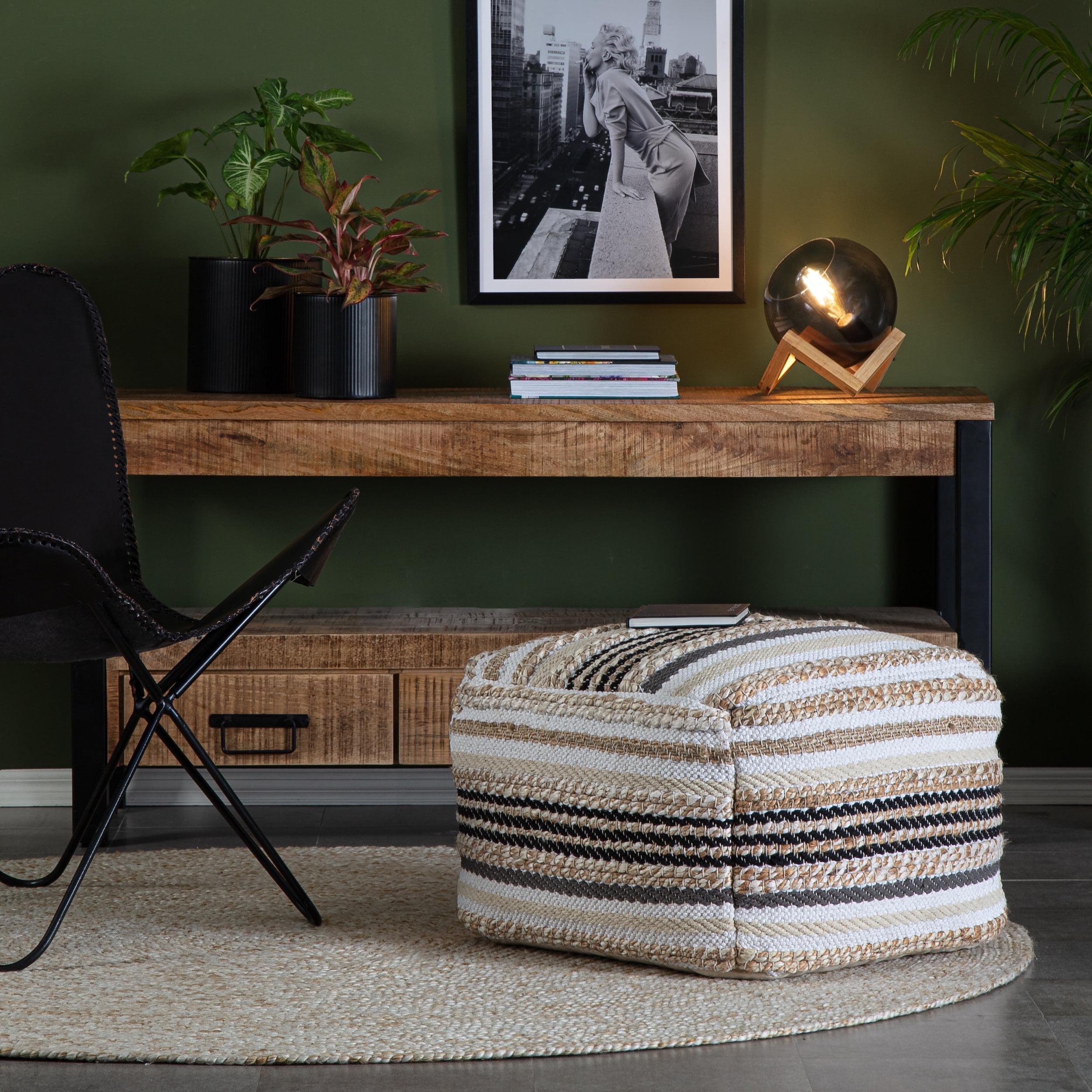 Arsenal Beige and Grayscale Square Pouf Ottoman