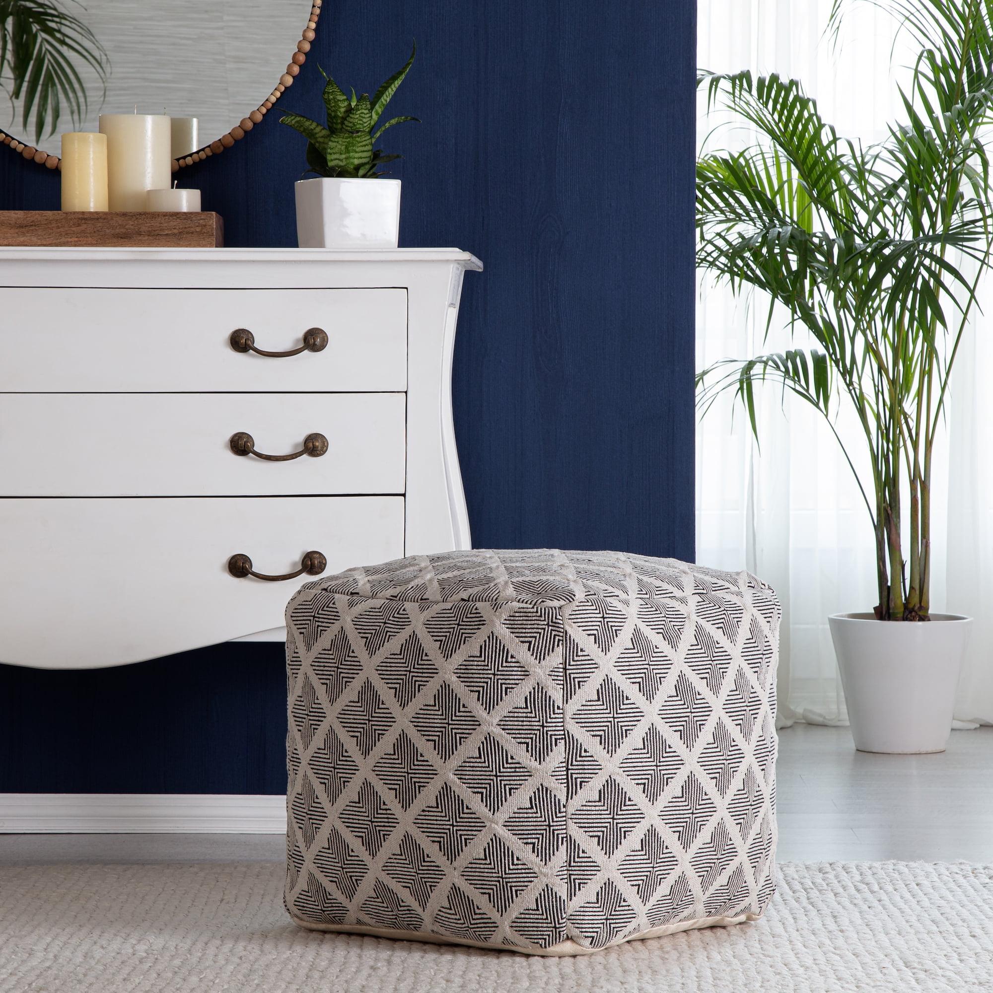 Carondelet Handcrafted Pouf in Black/Ivory - 21" Square