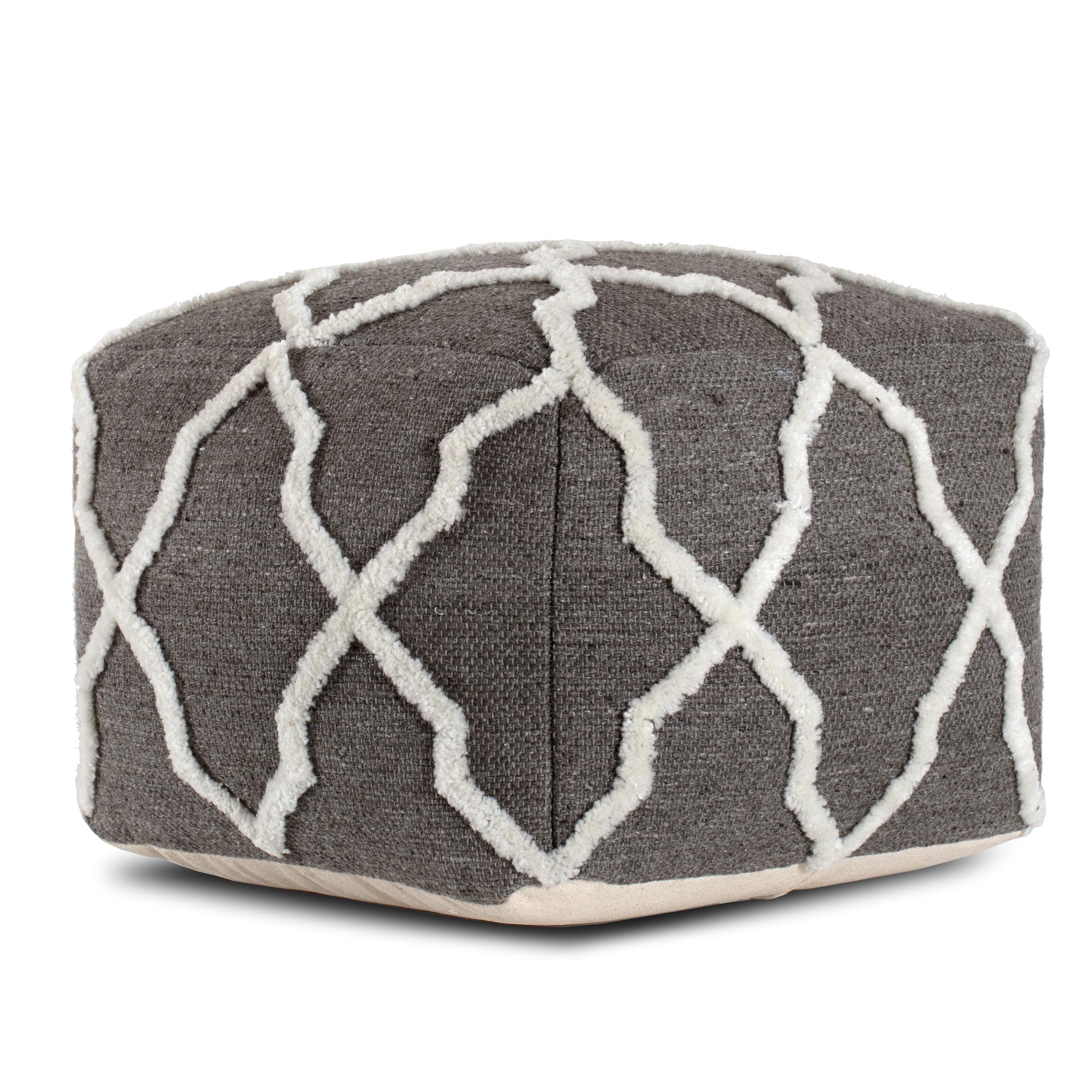 Gray and Ivory Tufted Jute and Polyester Pouf