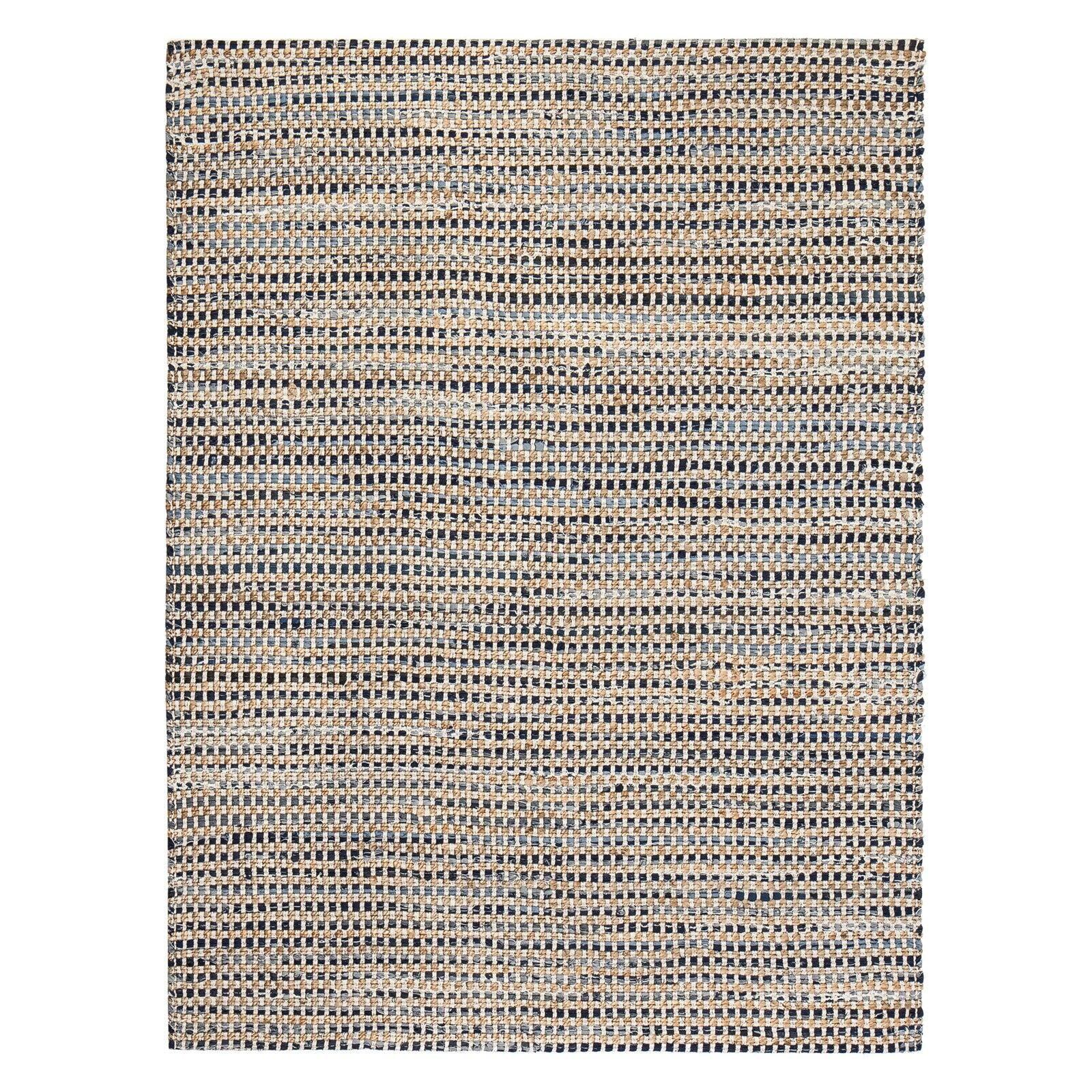 Handmade Blue Wool and Cotton 8' x 10' Rectangular Rug