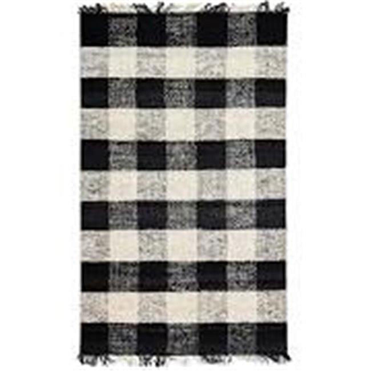 Black Check Loomed Area Rug 5'X7' - Anji Mountain: Handmade Jute Flatweave, Farmhouse Style, Fair Trade Certified