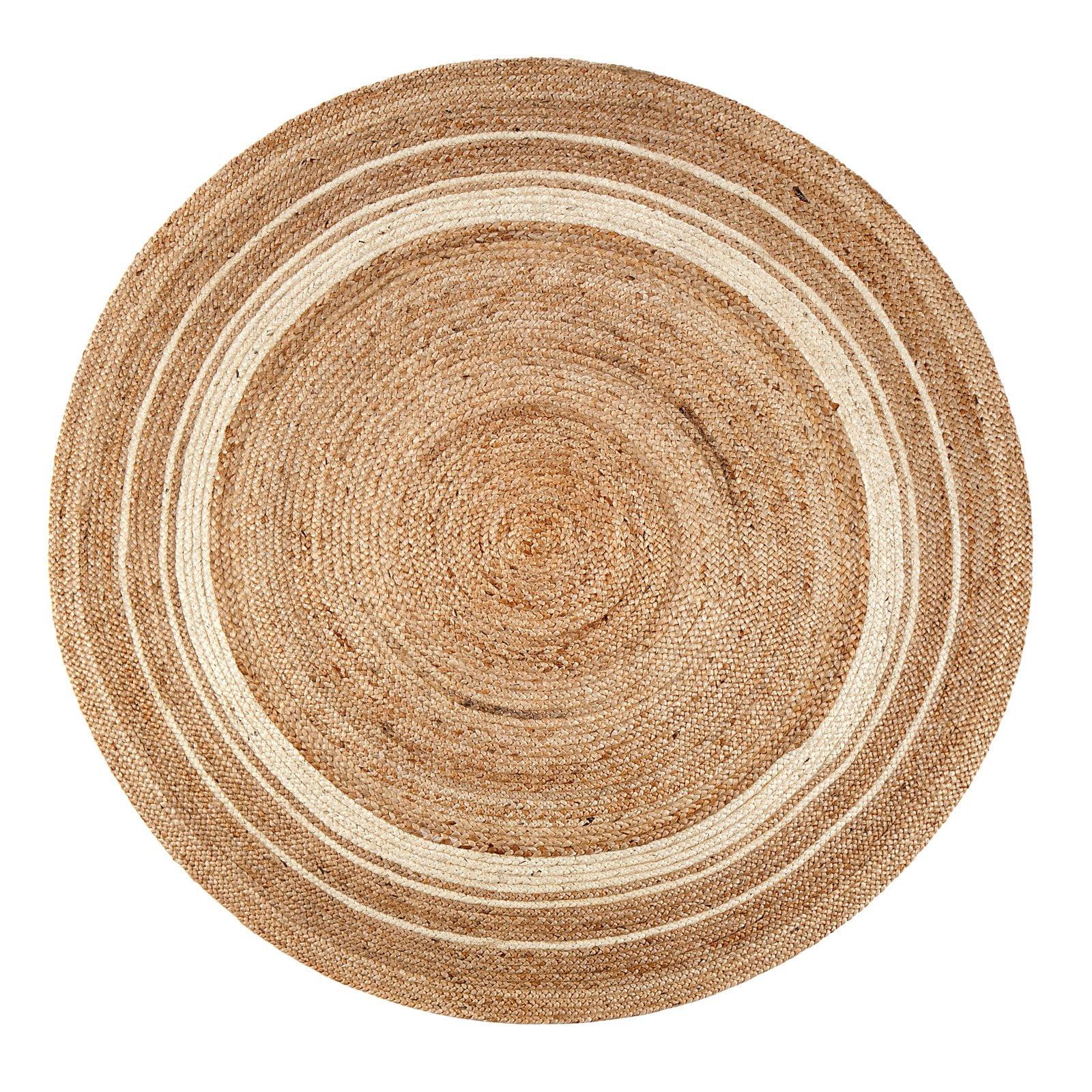 Sunrise Beige Tan Ivory Braided Wool Round Rug, 6' Diameter