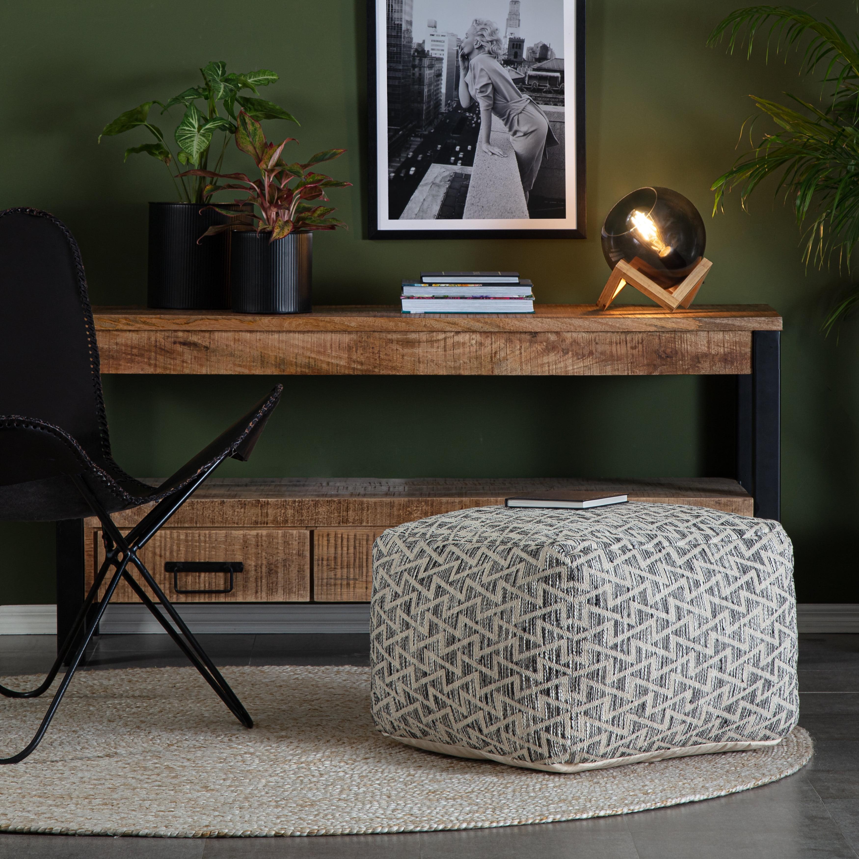 Lafayette Handmade Black & Ivory Square Pouf Ottoman