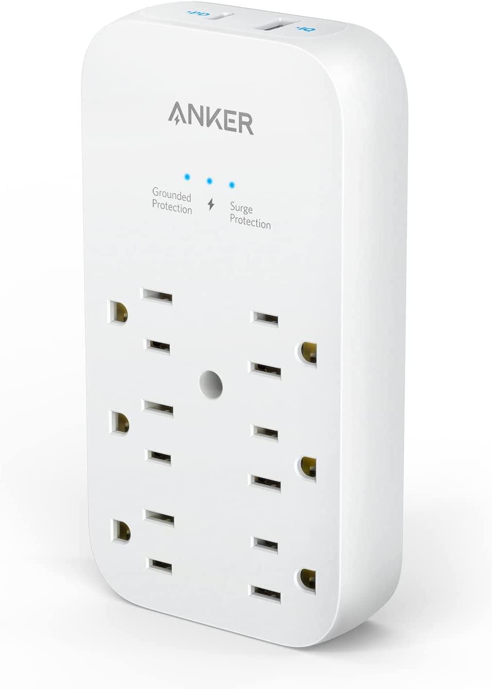 White 6-Outlet Extender with USB-C and USB-A Ports