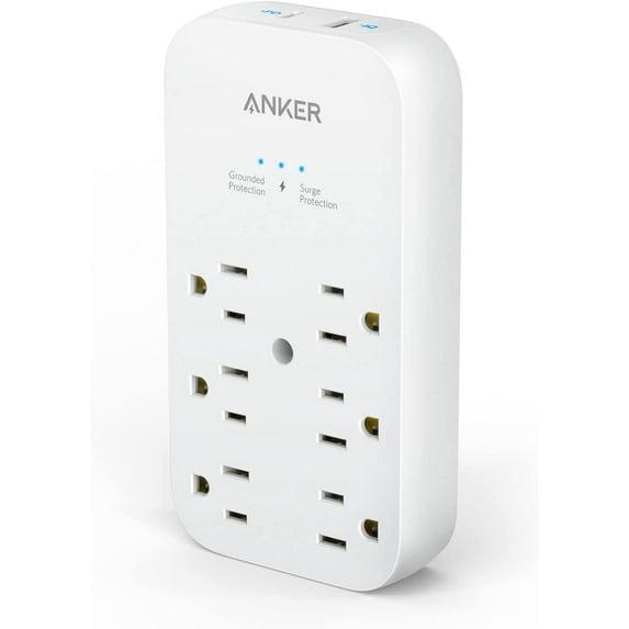 Anker Outlet Extender and USB Wall Charger, 6 Outlets and 2 USB Ports, 20W USB C Power Delivery High-Speed Charging iPhone 15/15 Plus/15 Pro/15 Pro Max, Multi-Plug for Dorm, Home, and Office, White