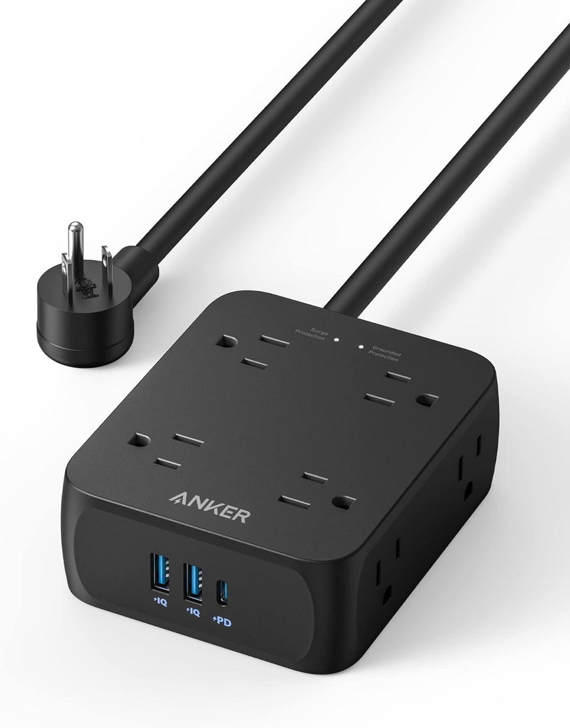 Anker Black 8-Outlet Power Strip with USB Ports and Surge Protector