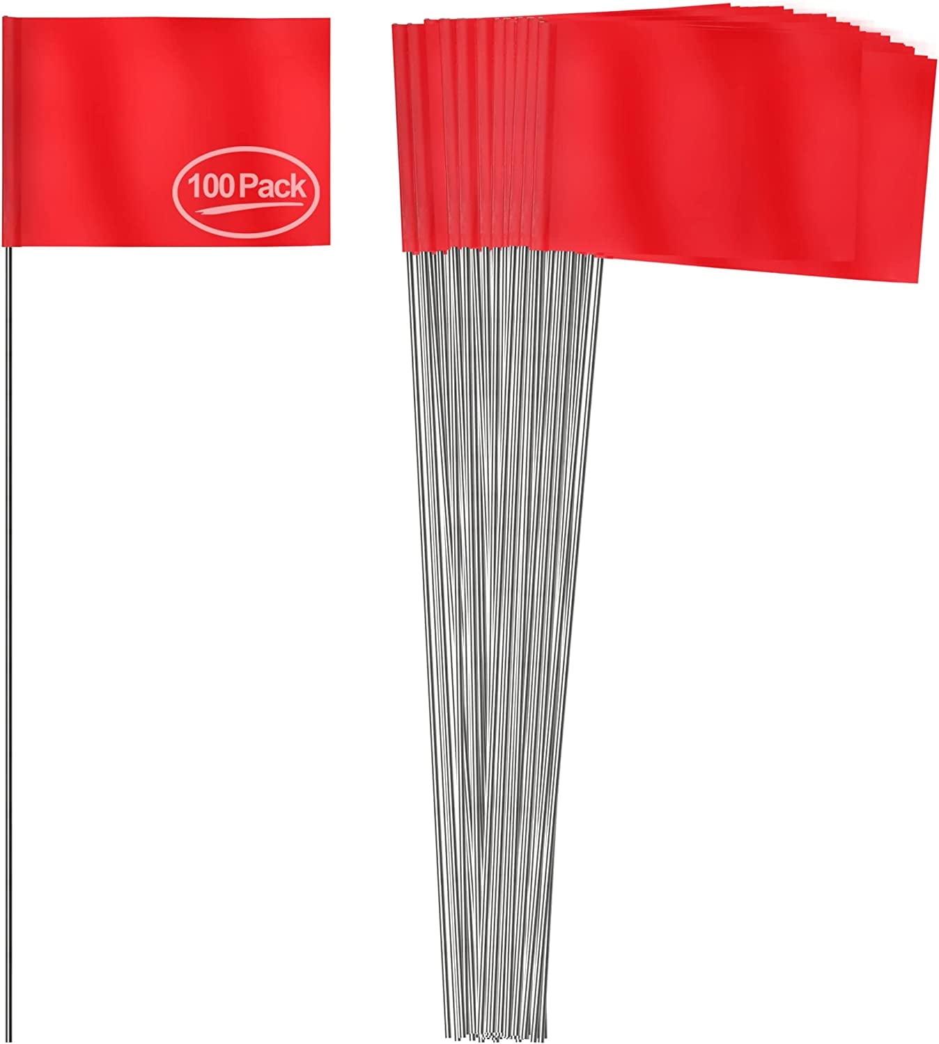 Anley 100 Pcs Red Marking Flags 4" X 5" - Vinyl Irrigation Sprinkler Flag with 15 Inch Steel Wire Stake - Small Marker Flags