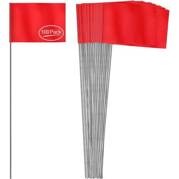 Anley 100 Pcs Red Marking Flags 4" X 5" - Vinyl Irrigation Sprinkler Flag with 15 Inch Steel Wire Stake - Small Marker Flags