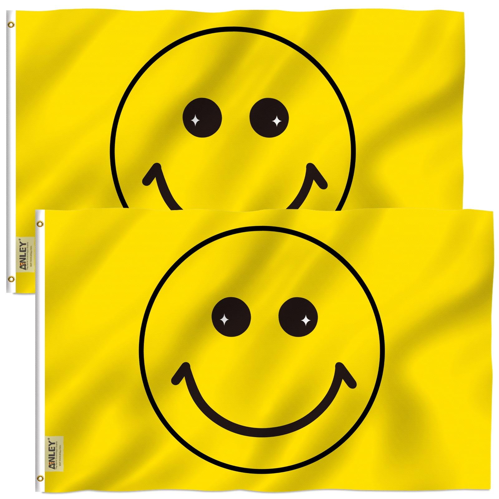 Yellow Polyester 3x5 Foot Happy Face Flag with Grommets, 2-Pack