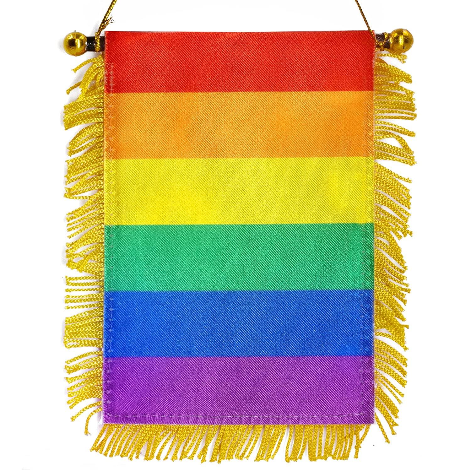 4x6 Inch Rainbow Fringed Window Hanging Flag with Suction Cup