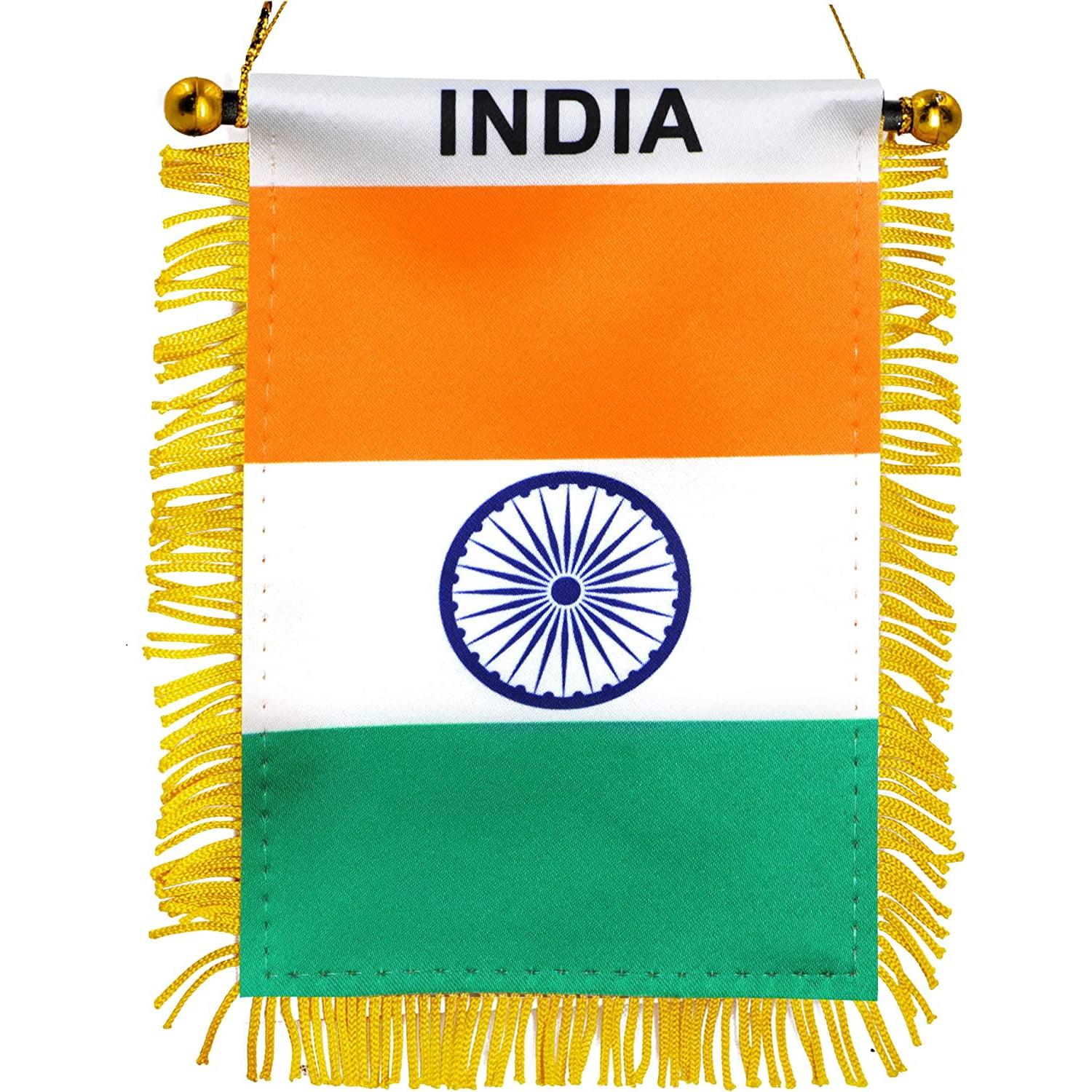 India Fringy Window Hanging Flag with Gold Fringe