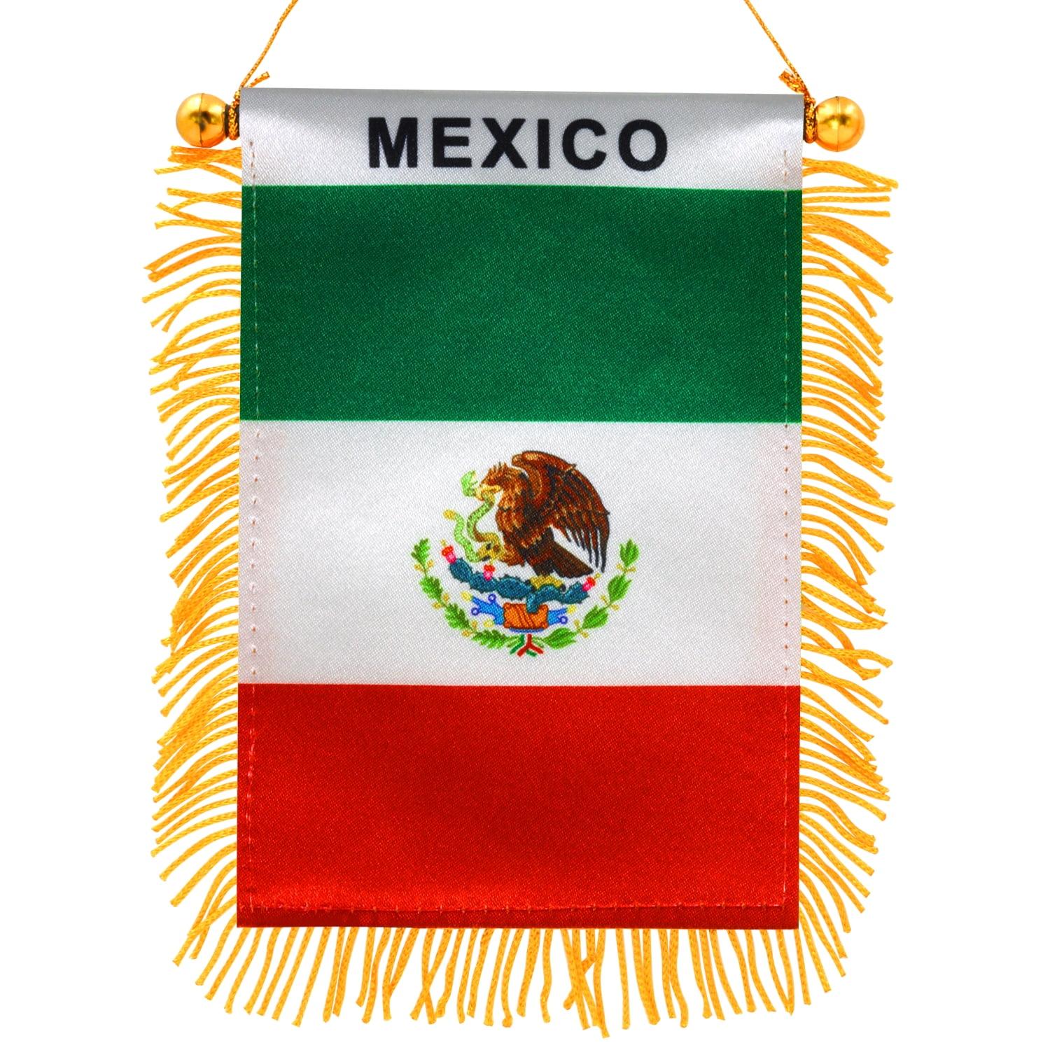 Anley 4 x 6 Inch Mexico Window Hanging Flag - Fringed Mexican Mini Banner Double Sided