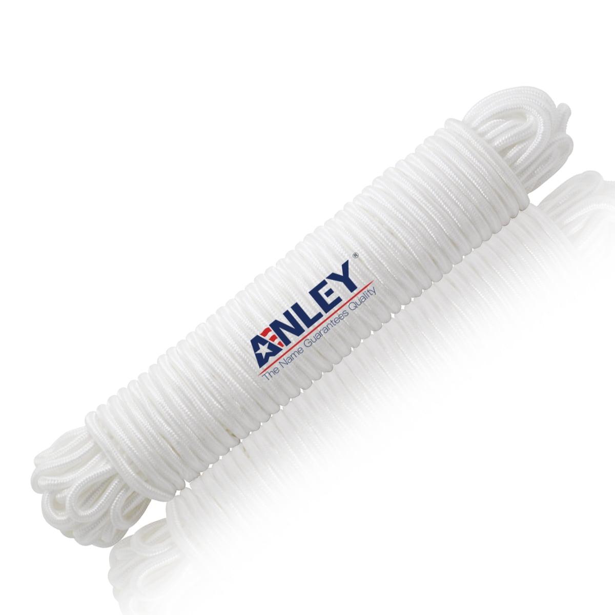 Anley 50 Ft Flag Halyard Rope (1/4 In), Suitable for Climbing, Swing, Camping Tent, Clothesline and Boats - Double Braided, Compatible with Flagpoles Up To 25 Feet (White)