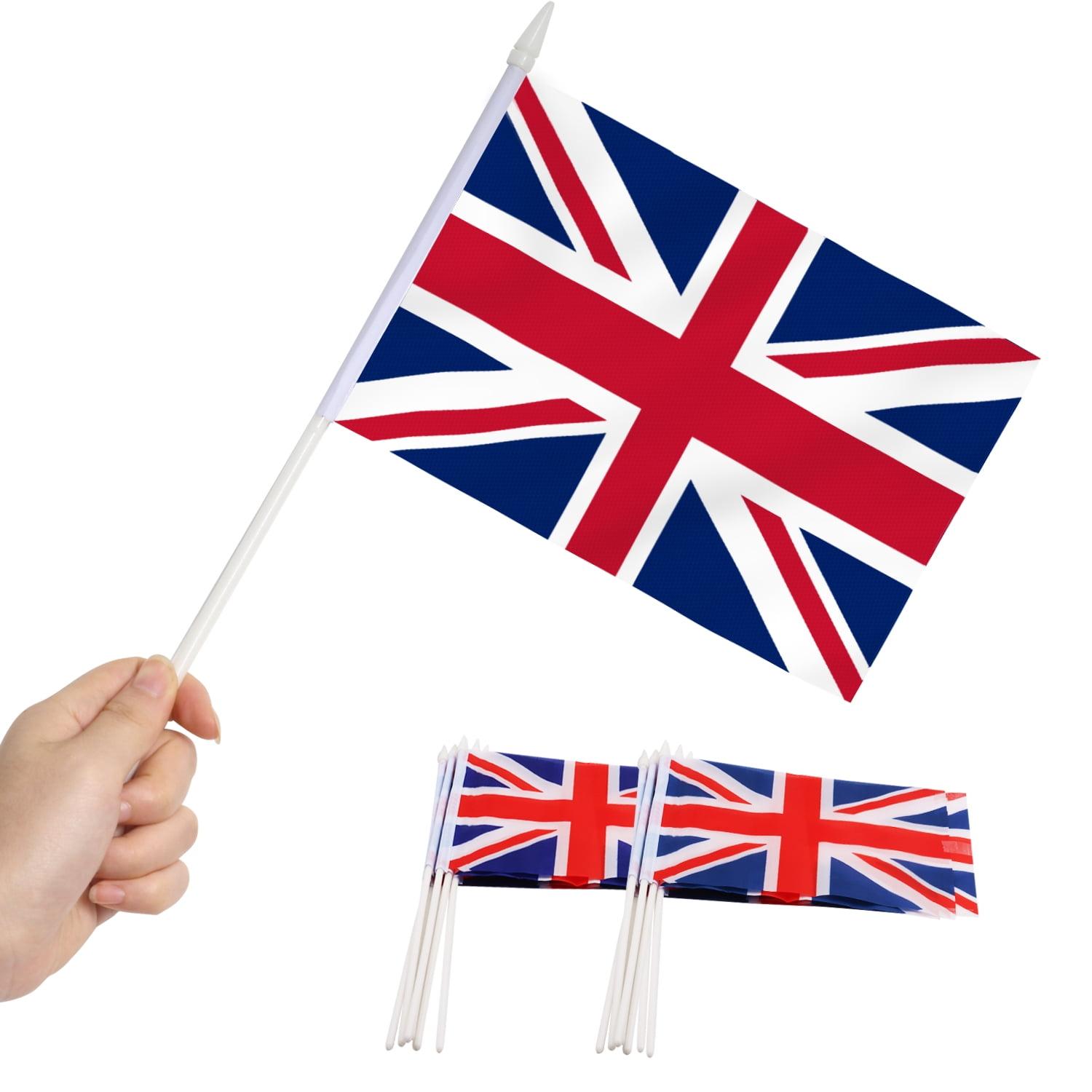 British Union Jack Mini Handheld Polyester Flags 5x8 Inch - 12 Pack