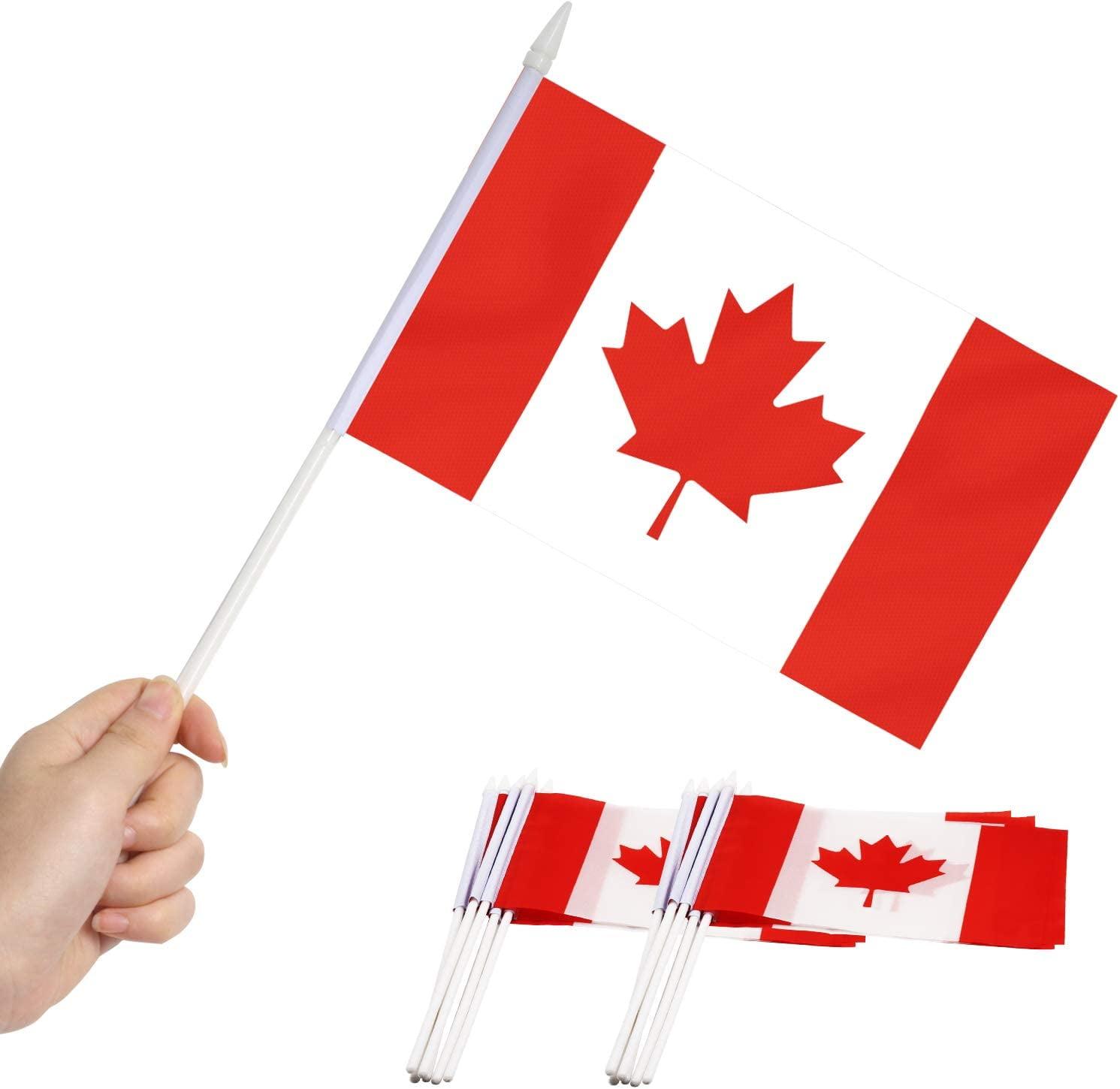 Mini Canadian Flags with Solid Plastic Sticks, 5x8 Inch, 12 Pack