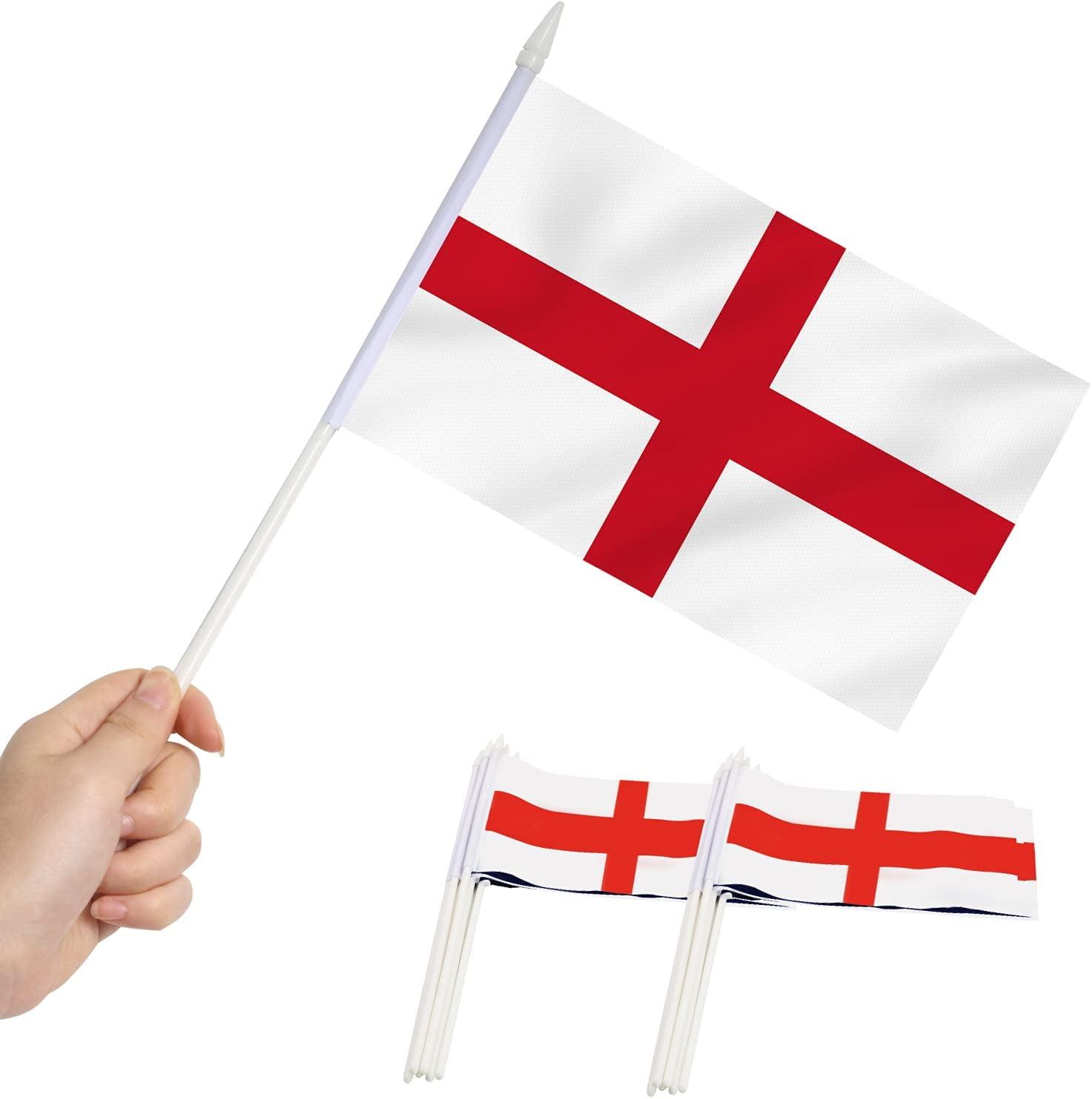 Mini England Handheld Flags with Plastic Poles, 5x8 Inch, 12 Pack