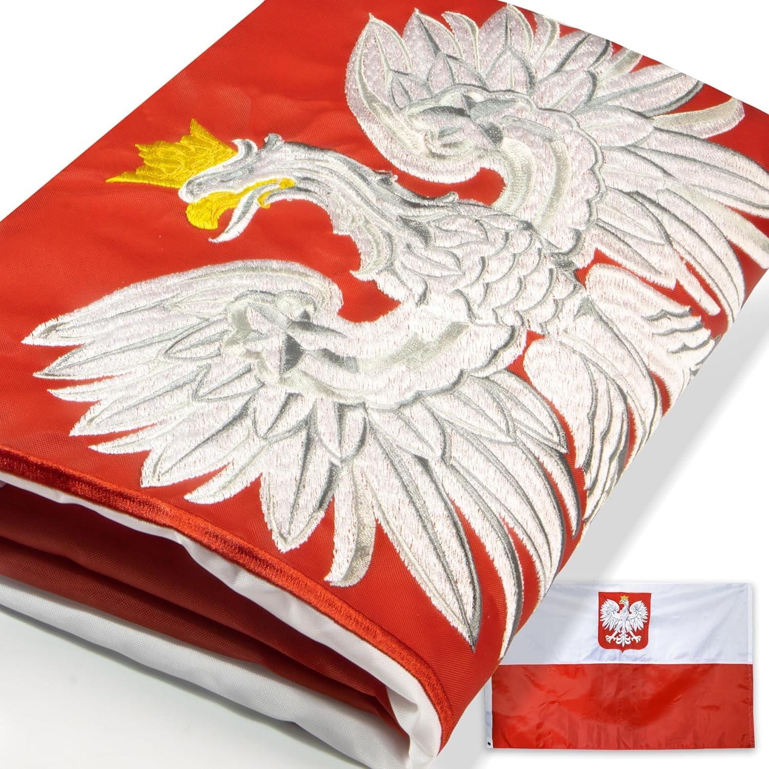 Anley EverStrong Series Poland State Ensign Flag 3x5 Foot Heavy Duty Nylon - Embroidered Polish Eagle Flags