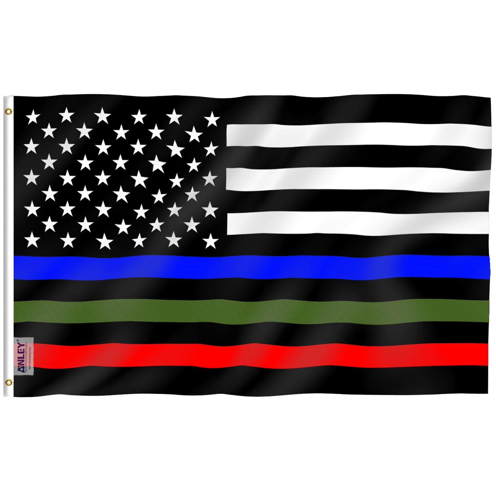 Anley Fly Breeze 3x5 Ft Thin Blue Red and Green Line USA Flag - Honoring Police Officers Firefighter and Border Patrol Agents Polyester Flags