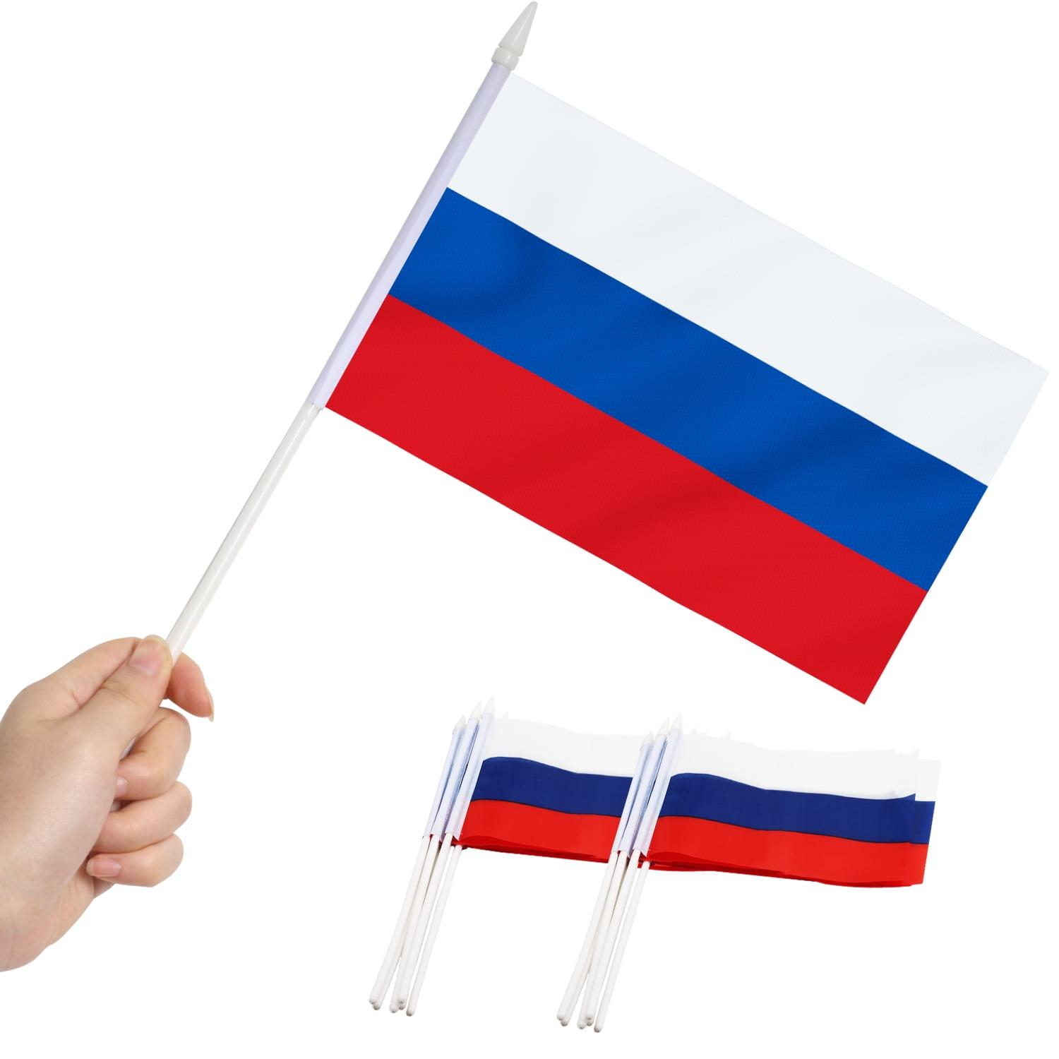 Handheld Mini Russian Flags with Plastic Pole, 12 Pack