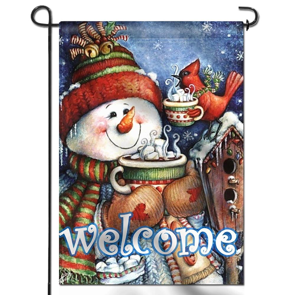 Winter Snowman and Bird Double-Sided Garden Flag