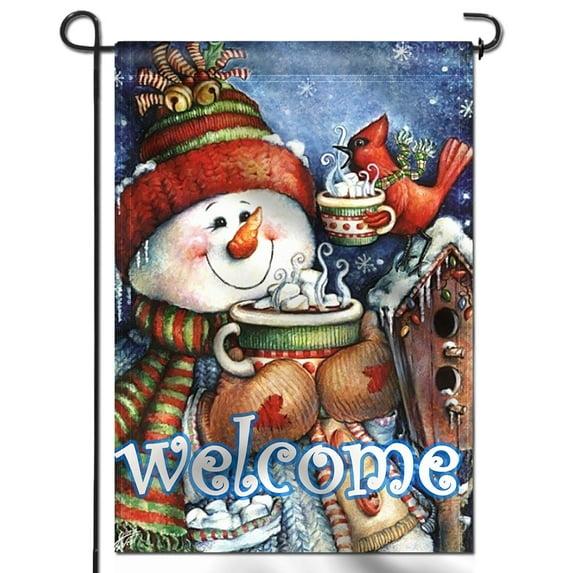 The Holiday Aisle® Alburnett PWelcome Winter Snowman Bird Snowflake Decorative Garden Flags 18 x 12.5 Inch