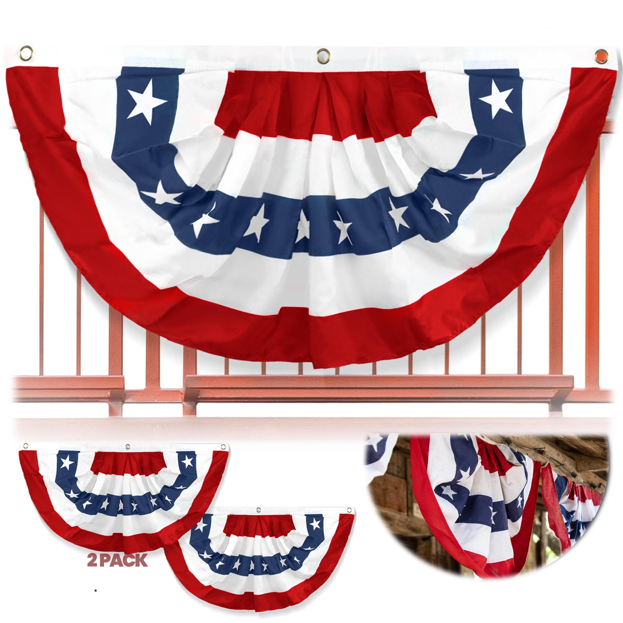 Patriotic Red White and Blue Polyester Pleated Fan Flag