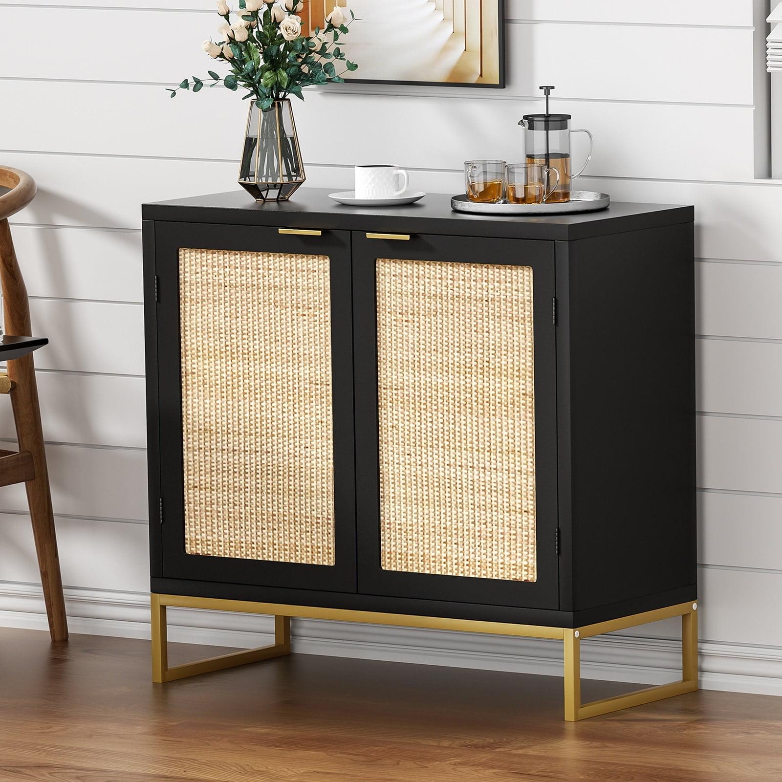 Anmytek  Mid-Century Modern 2-Door Black Buffet Sideboard Accent Storage Cabinet with Adjustable Shelves