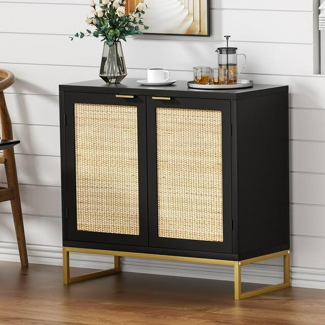Anmytek  Mid-Century Modern 2-Door Black Buffet Sideboard Accent Storage Cabinet with Adjustable Shelves