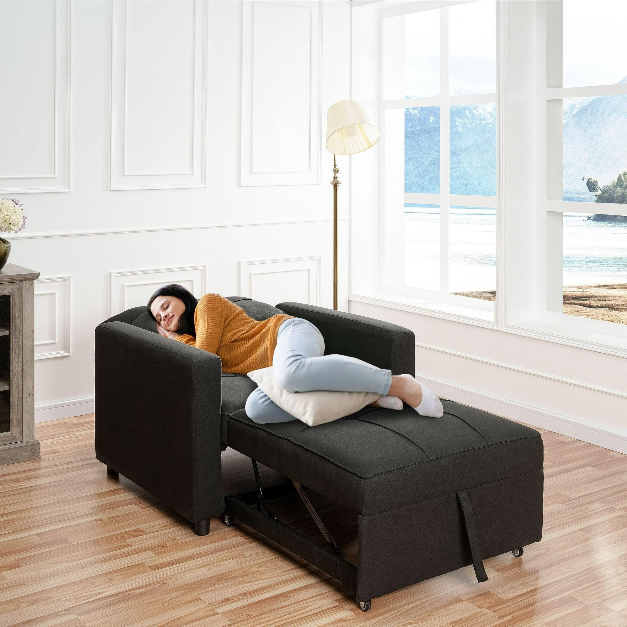 Anna 3 in 1 Convertible Chair Bed Sleeper, Pull Out Sofa Bed, Pull Out Couch, Sleeper Chair with with Pillow, Pull Out Bed with Adjustable Backrest Living Room - Black