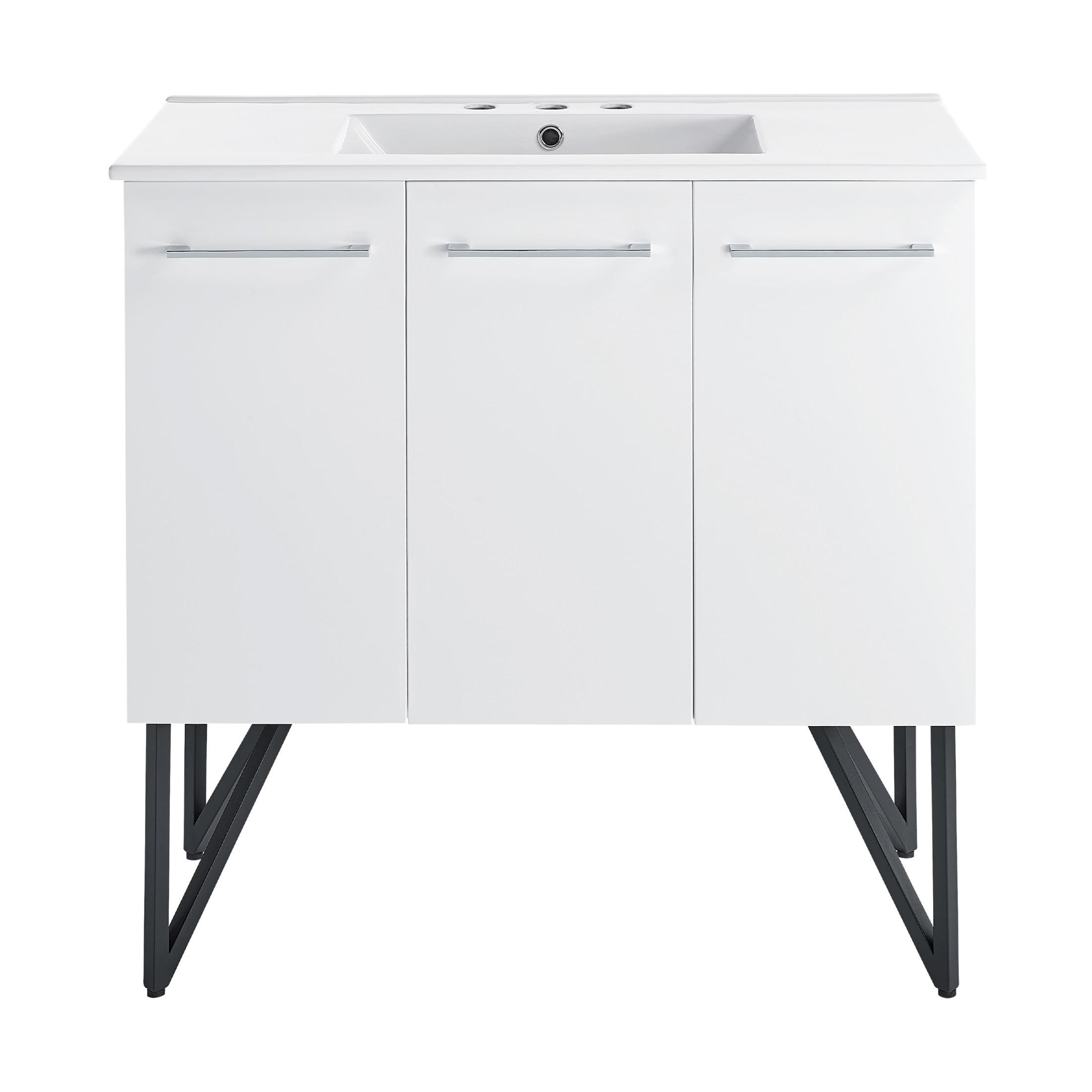 Annecy 36 In. White Bathroom Vanity With 3-Hole Ceramic Sink Top