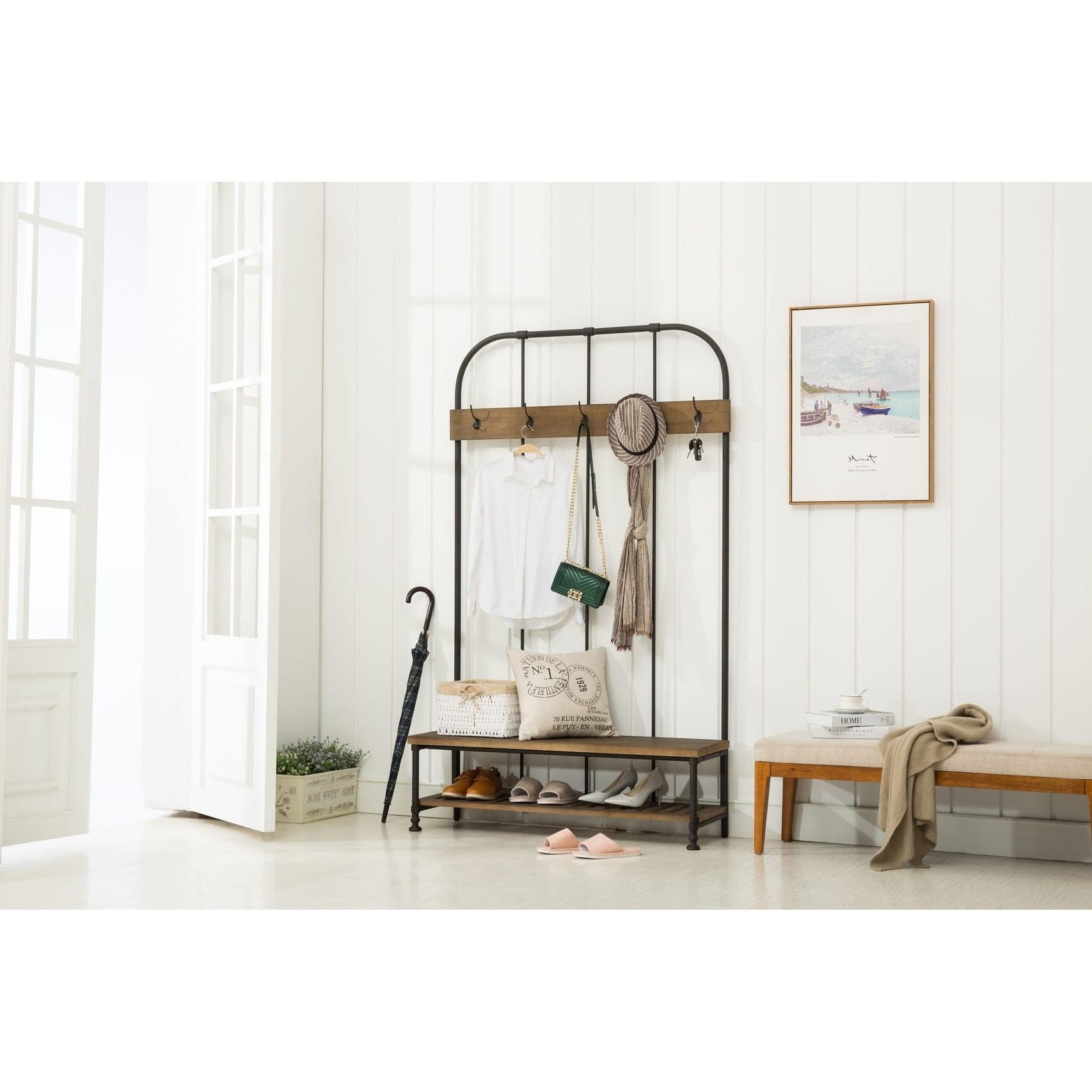 Boraam Annie Hall Tree Natural: Modern Entryway Organizer with 5 Hooks, Wood Frame, Adult Assembly Required