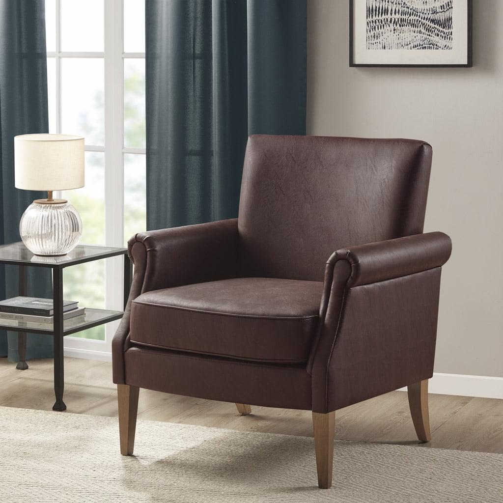 Brown Faux Leather Accent Chair with Wood Legs