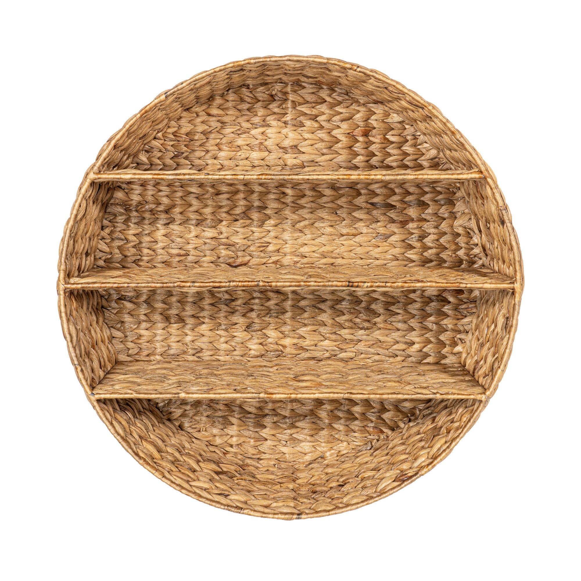 Natural Handwoven Hyacinth Circular Floating Wall Rack