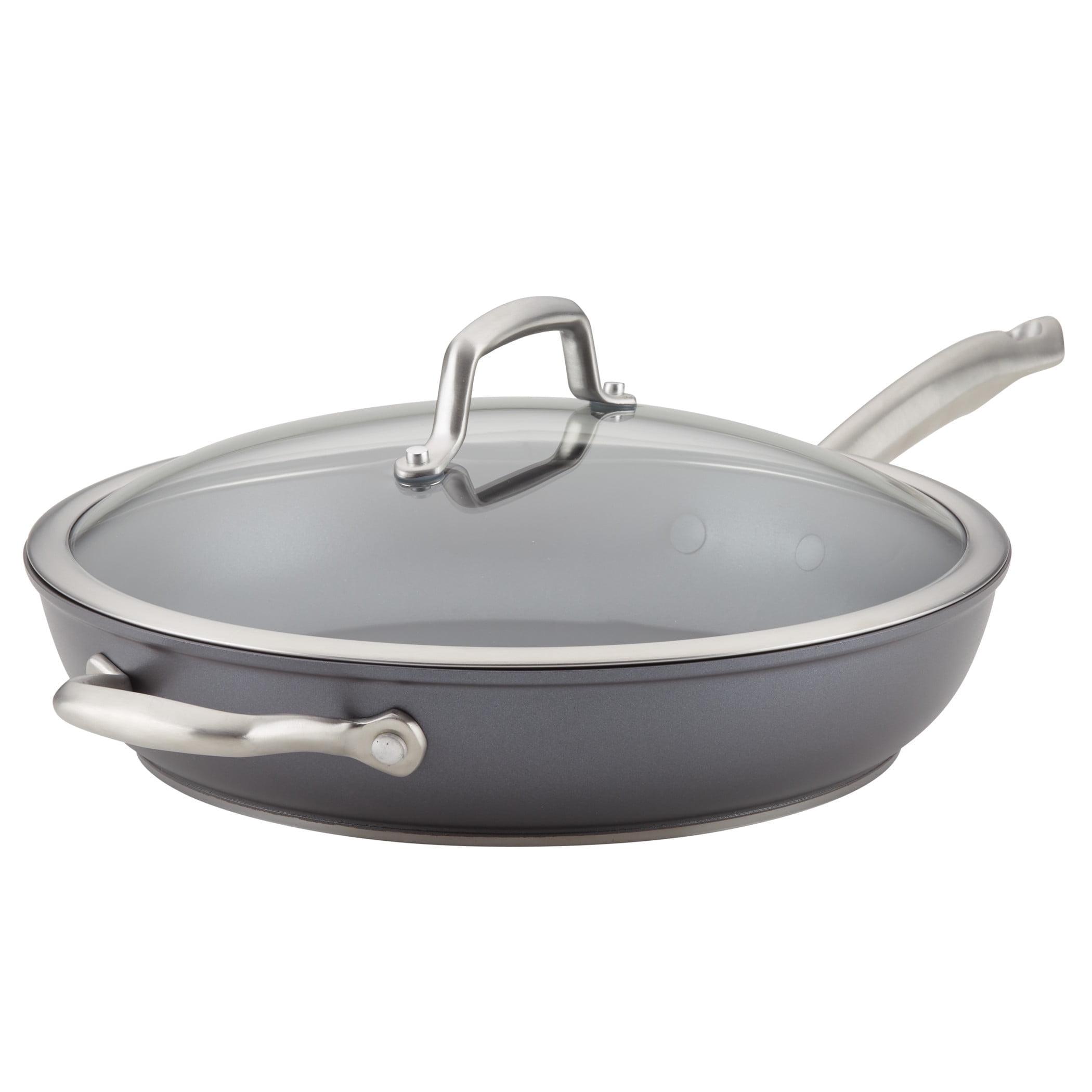 Gray Aluminum Nonstick Fry Pan with Lid, 12 Inch