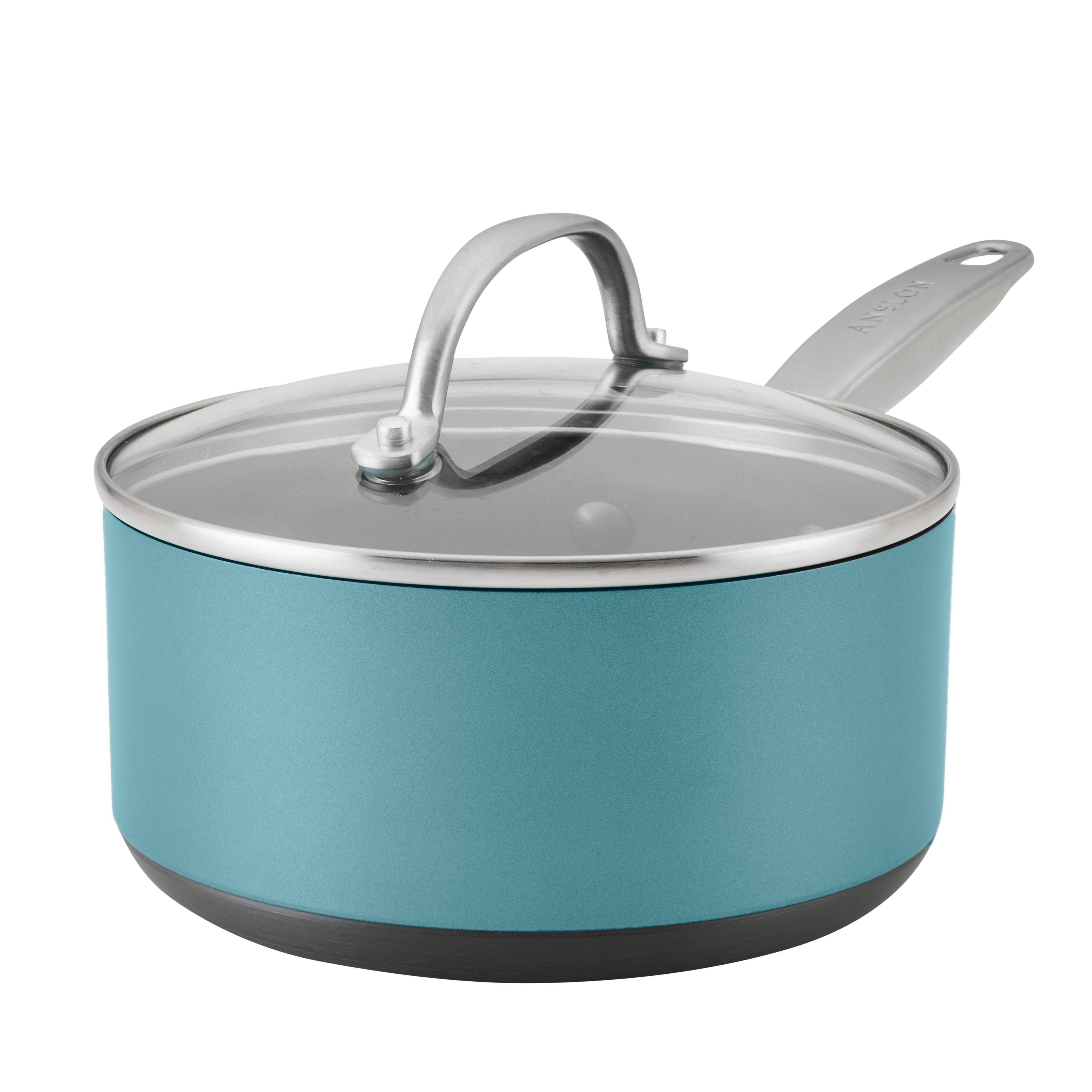 Teal Aluminum Nonstick 2-Quart Saucier with Glass Lid