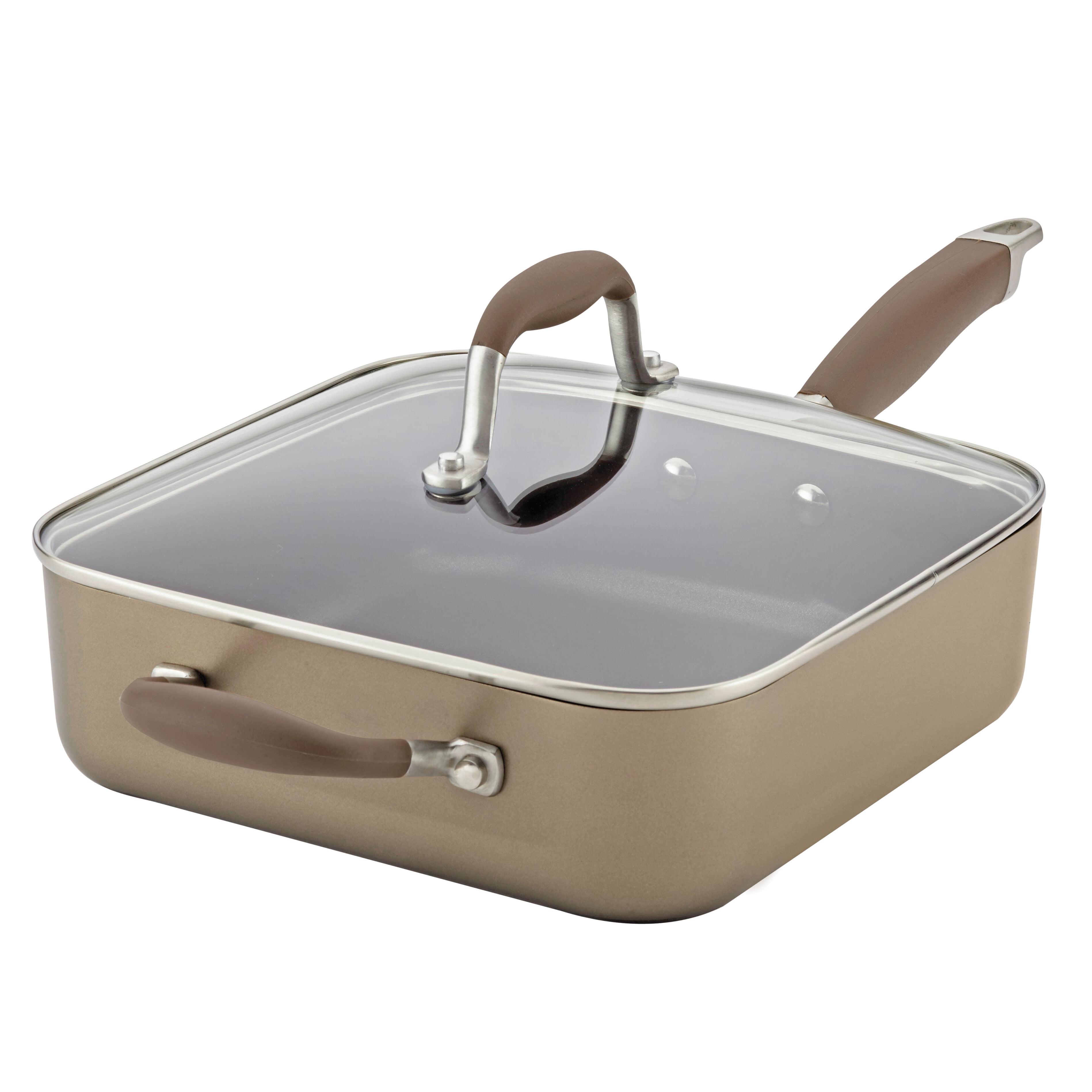 Bronze Non-stick Aluminum 4-Quart Square Saute Pan with Glass Lid