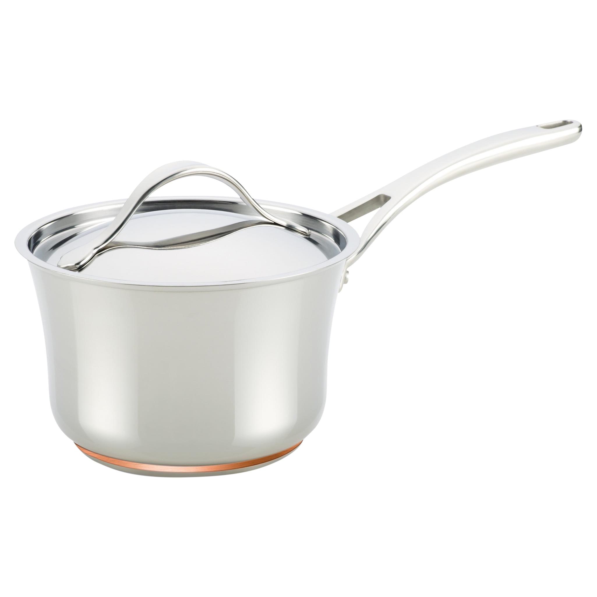 Anolon Nouvelle Copper Stainless Steel Sauce Pan with Lid, 3.5 Quart, Silver