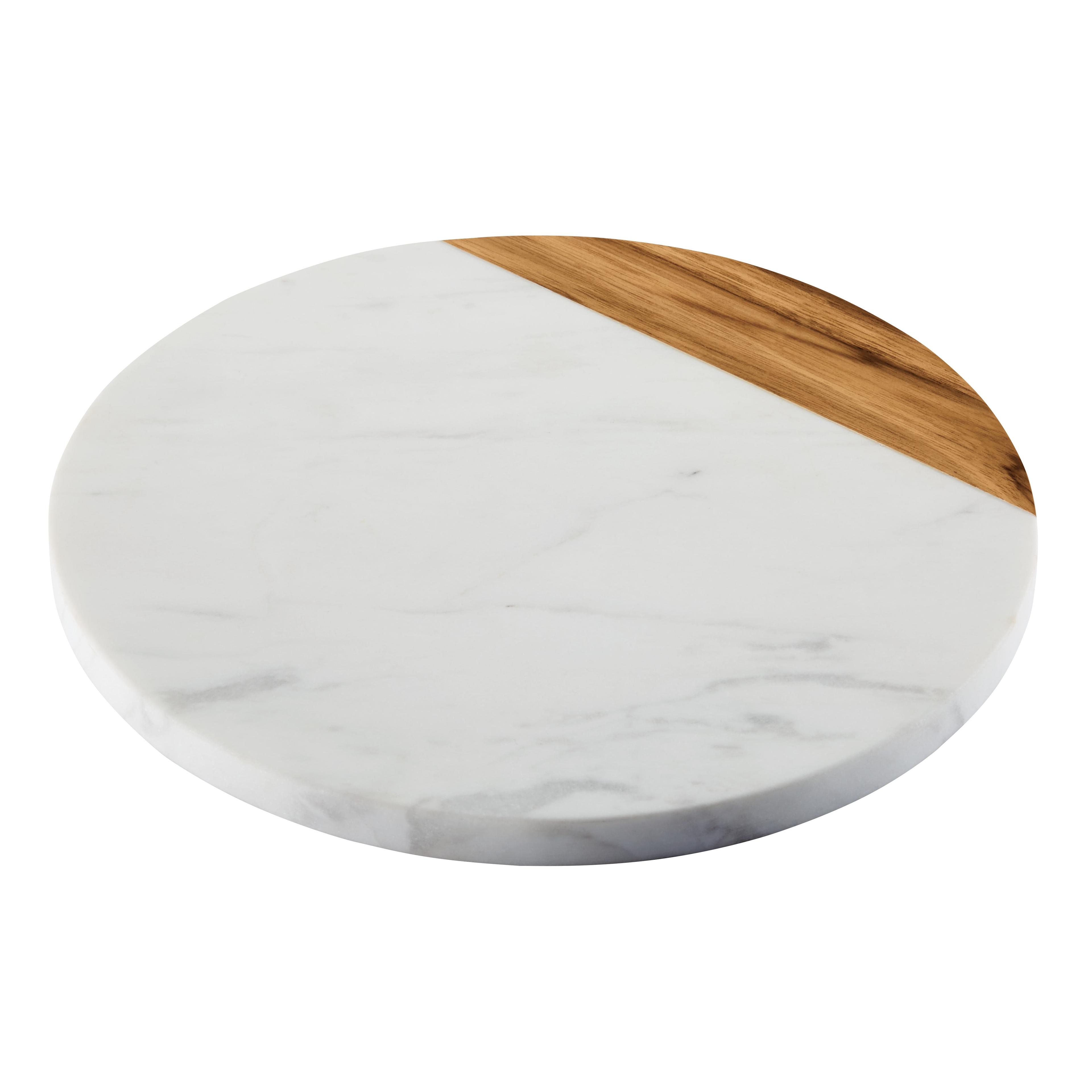 Anolon Pantryware White Marble and Teakwood Round Cutting and Serving Board, 10-Inch