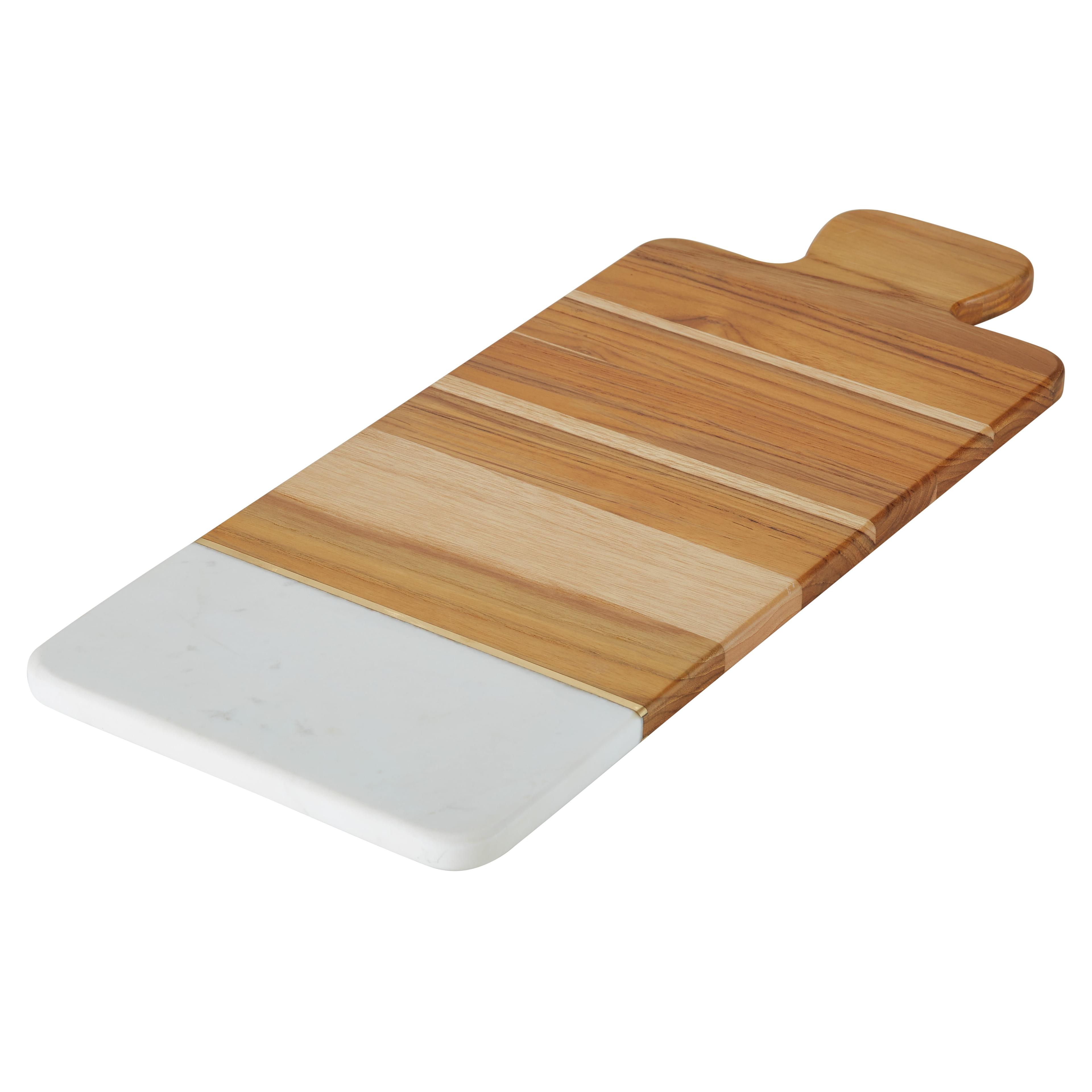 Teak and Marble Rectangular Cheese Cutting Board with Handle