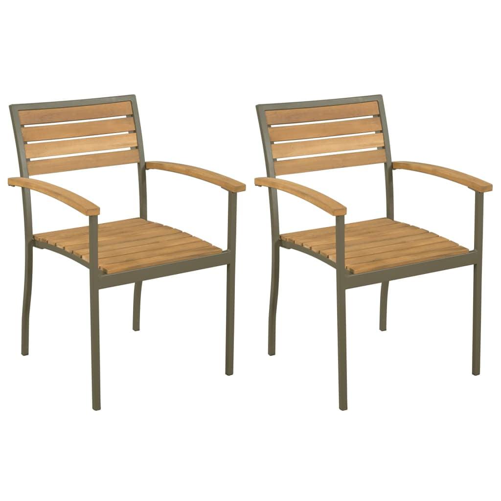 Acacia Wood and Steel Stackable Patio Dining Chairs, Set of 2