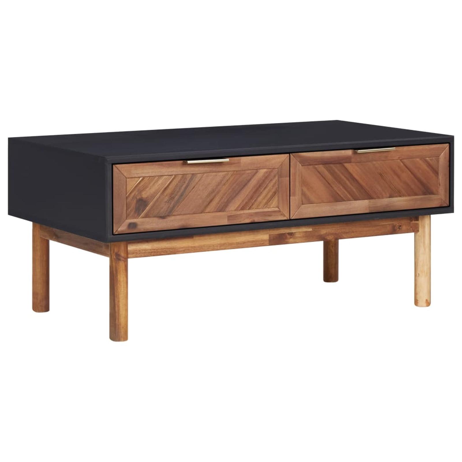 Mid-Century Modern Black and Acacia Wood Coffee Table with Storage