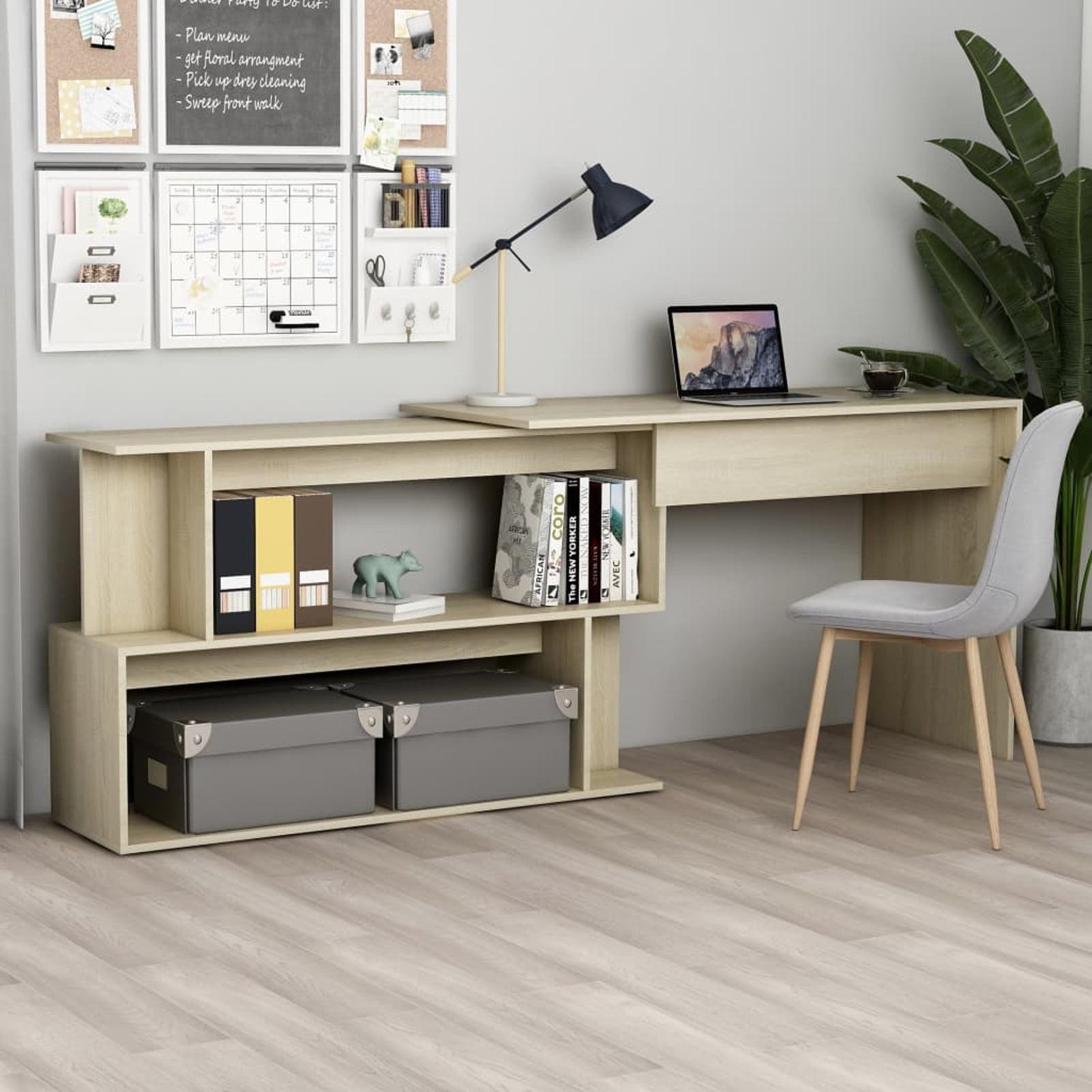 Sonoma Oak Rotatable Corner Computer Desk with Open Compartments