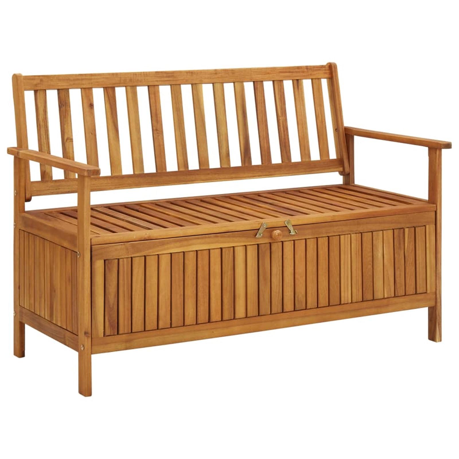 47.2" Brown Acacia Wood Patio Storage Bench with Armrests